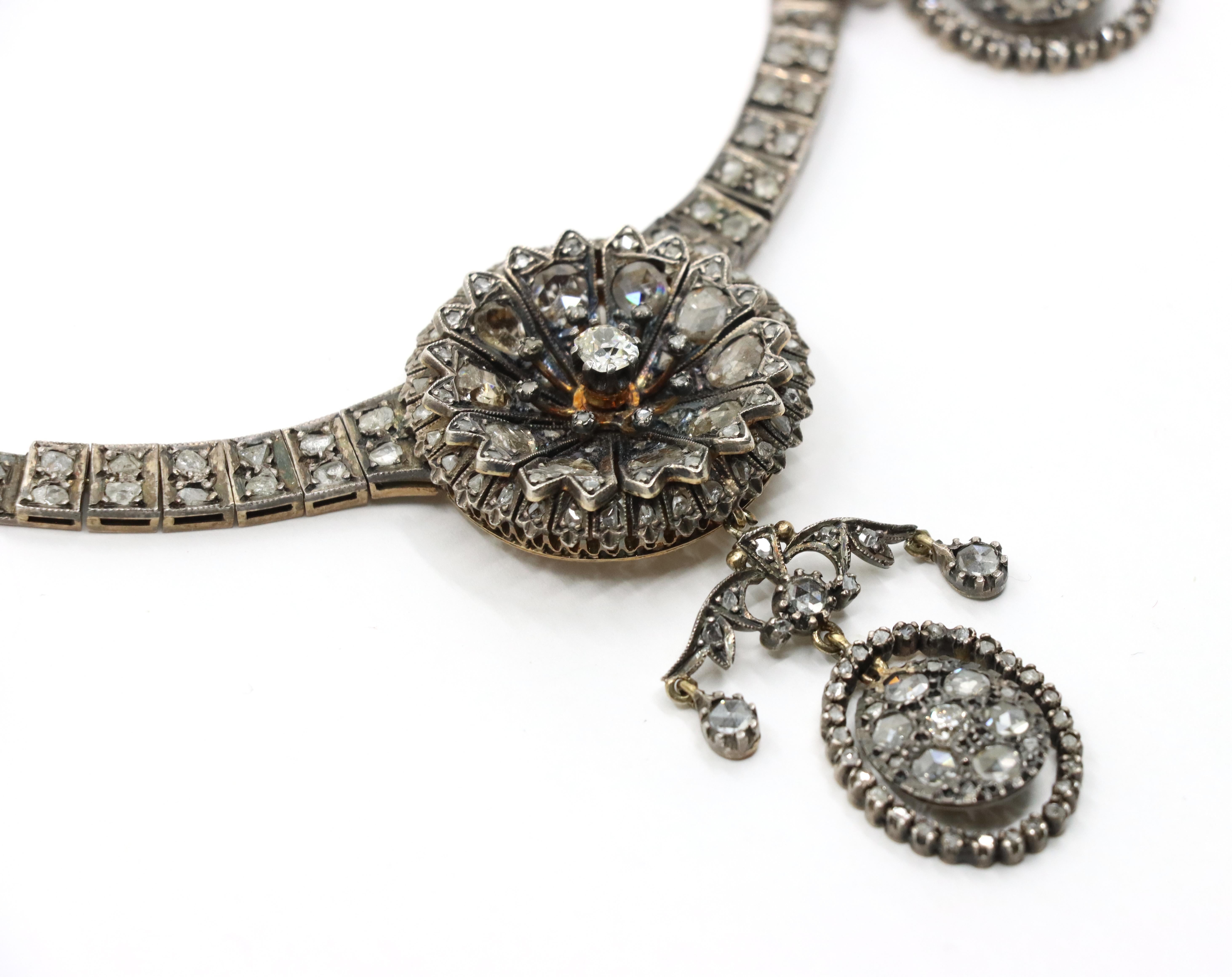 Antica collana di diamanti in oro giallo 14K e argento del primo periodo vittoriano In condizioni buone in vendita a Flushing, NY