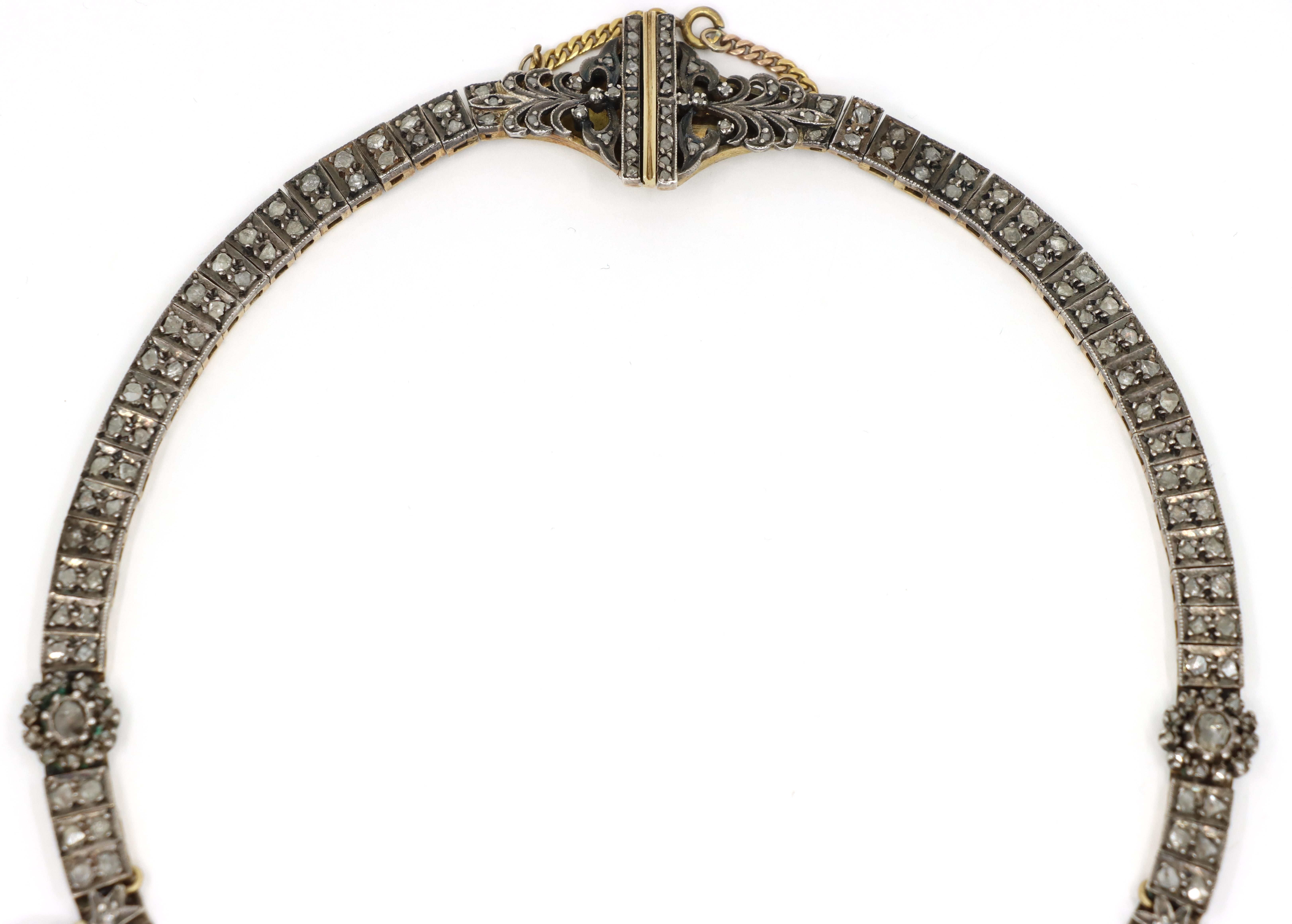 da uomo o donna Antica collana di diamanti in oro giallo 14K e argento del primo periodo vittoriano in vendita