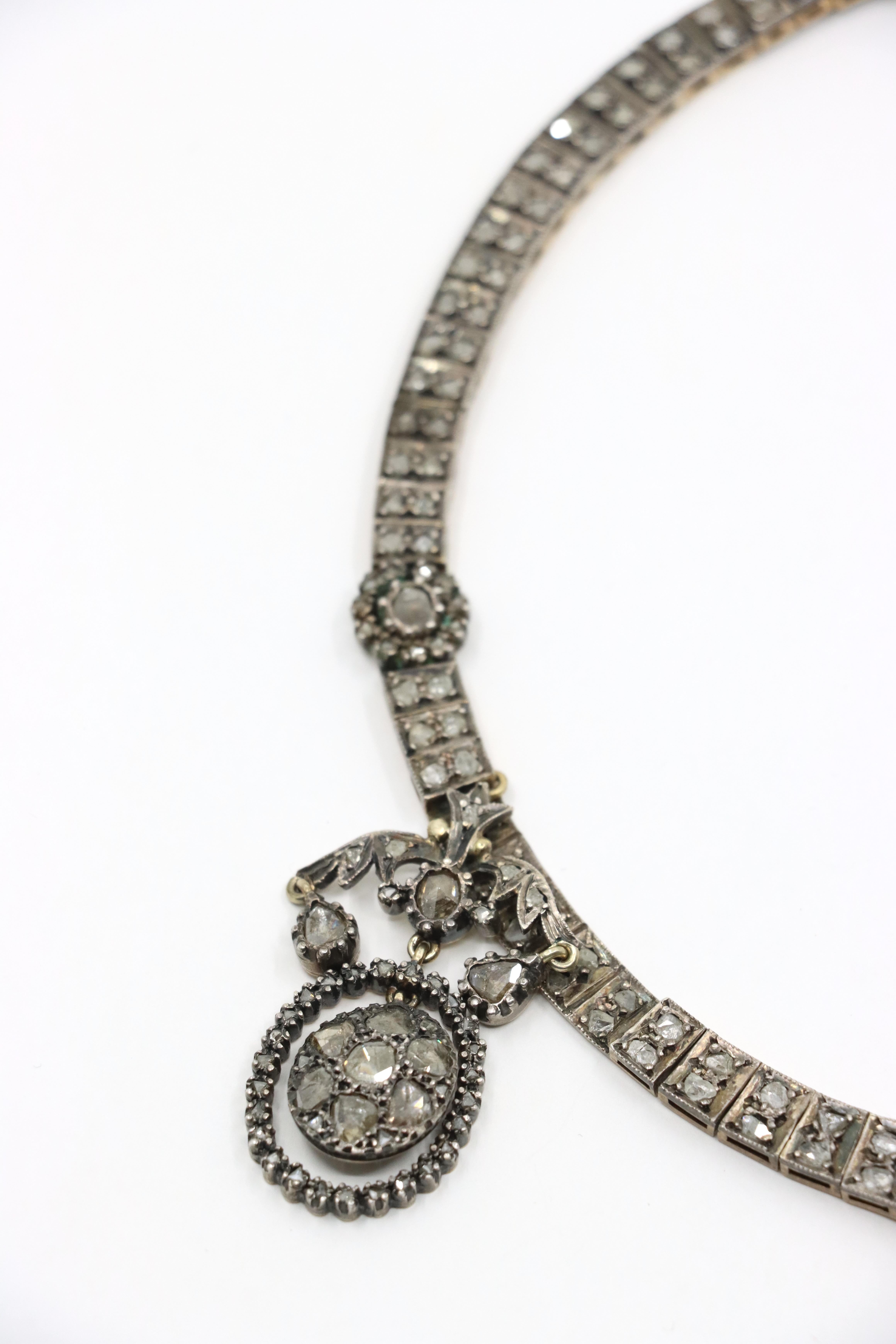 Antica collana di diamanti in oro giallo 14K e argento del primo periodo vittoriano in vendita 1