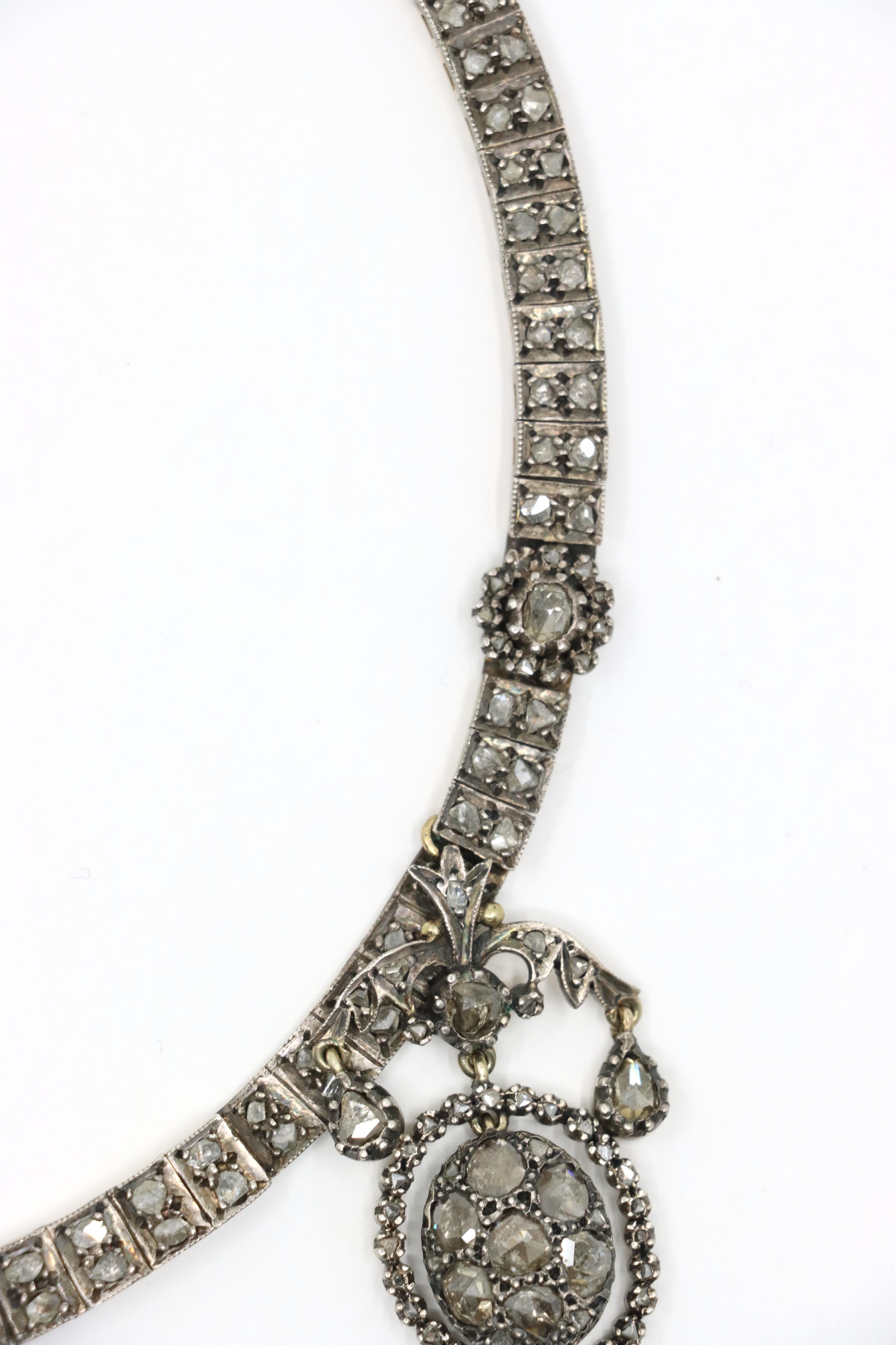 Antica collana di diamanti in oro giallo 14K e argento del primo periodo vittoriano in vendita 2