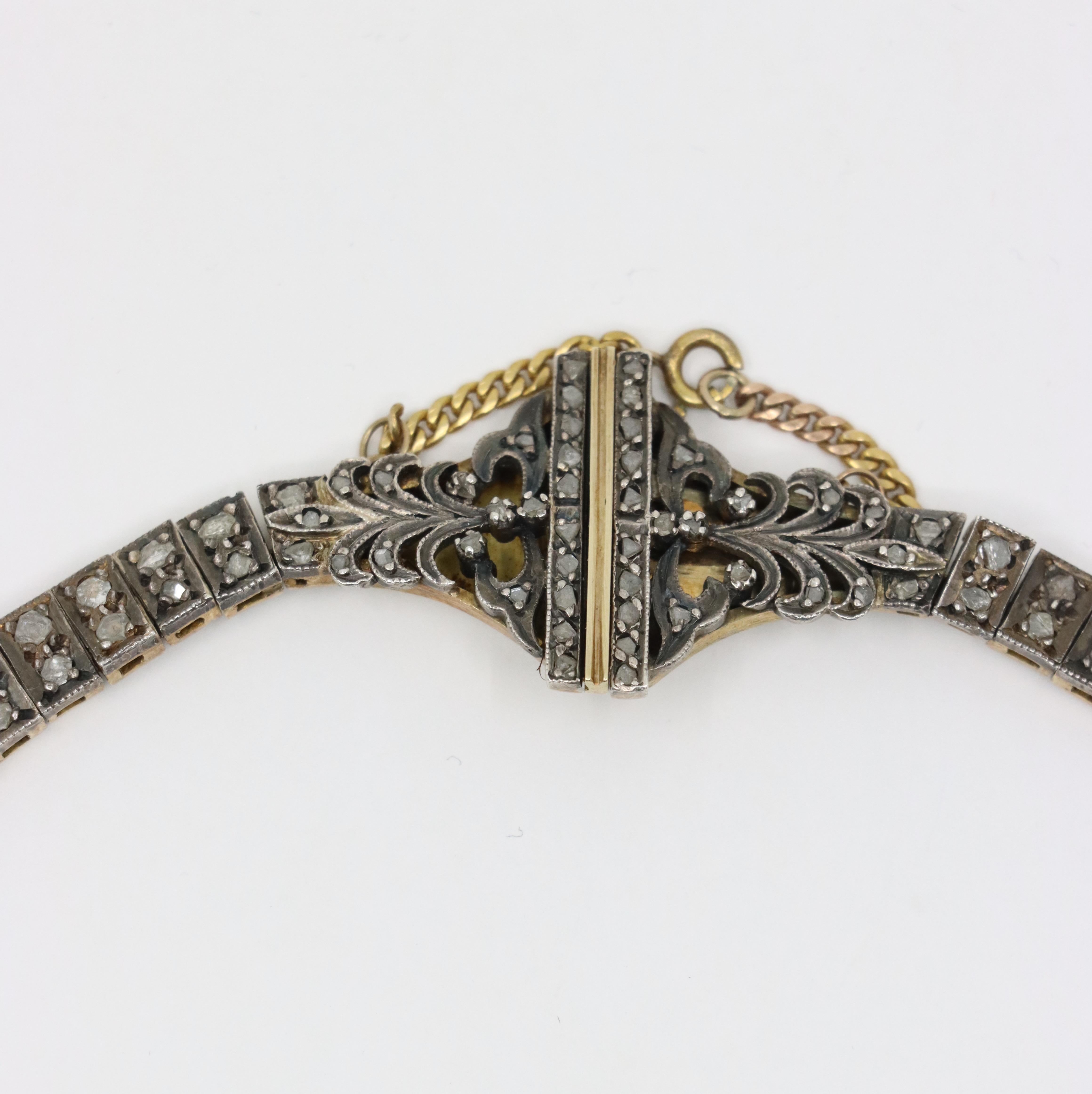 Antica collana di diamanti in oro giallo 14K e argento del primo periodo vittoriano in vendita 3