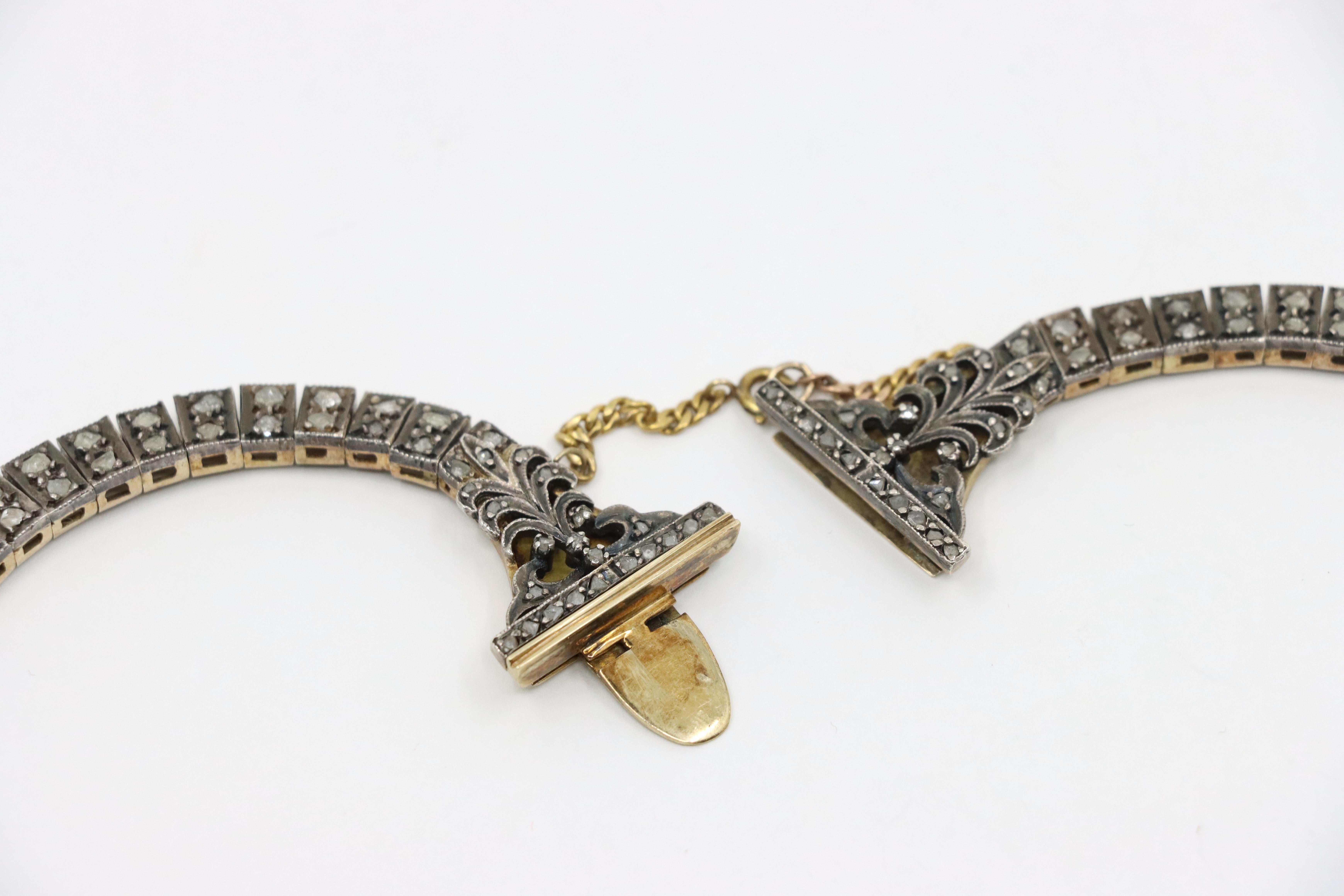 Antica collana di diamanti in oro giallo 14K e argento del primo periodo vittoriano in vendita 4