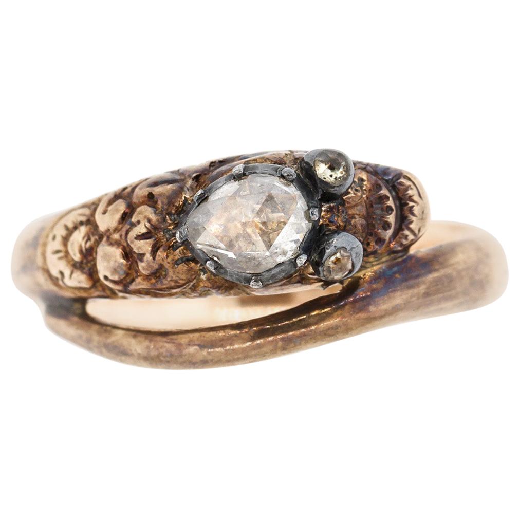 Antique Early Victorian 18 Karat Gold Rosecut Diamond Snake Ring