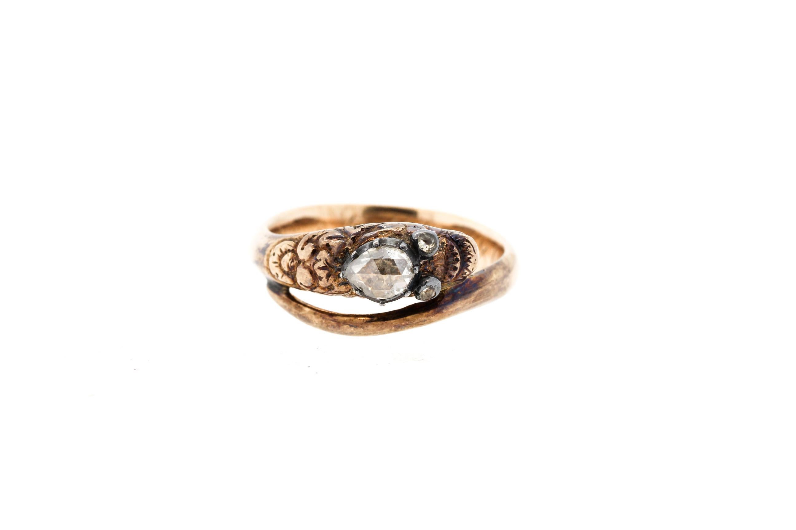 Antique Early Victorian 18 Karat Gold Rosecut Diamond Snake Ring 2