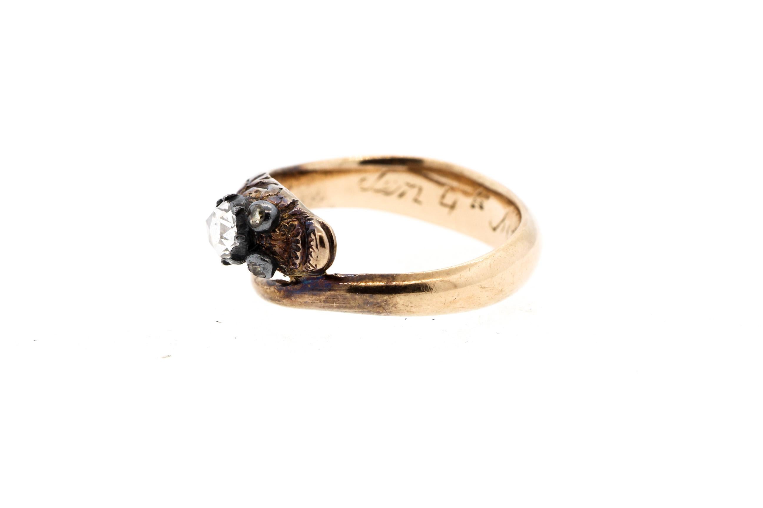 Antique Early Victorian 18 Karat Gold Rosecut Diamond Snake Ring In Good Condition In New York, NY