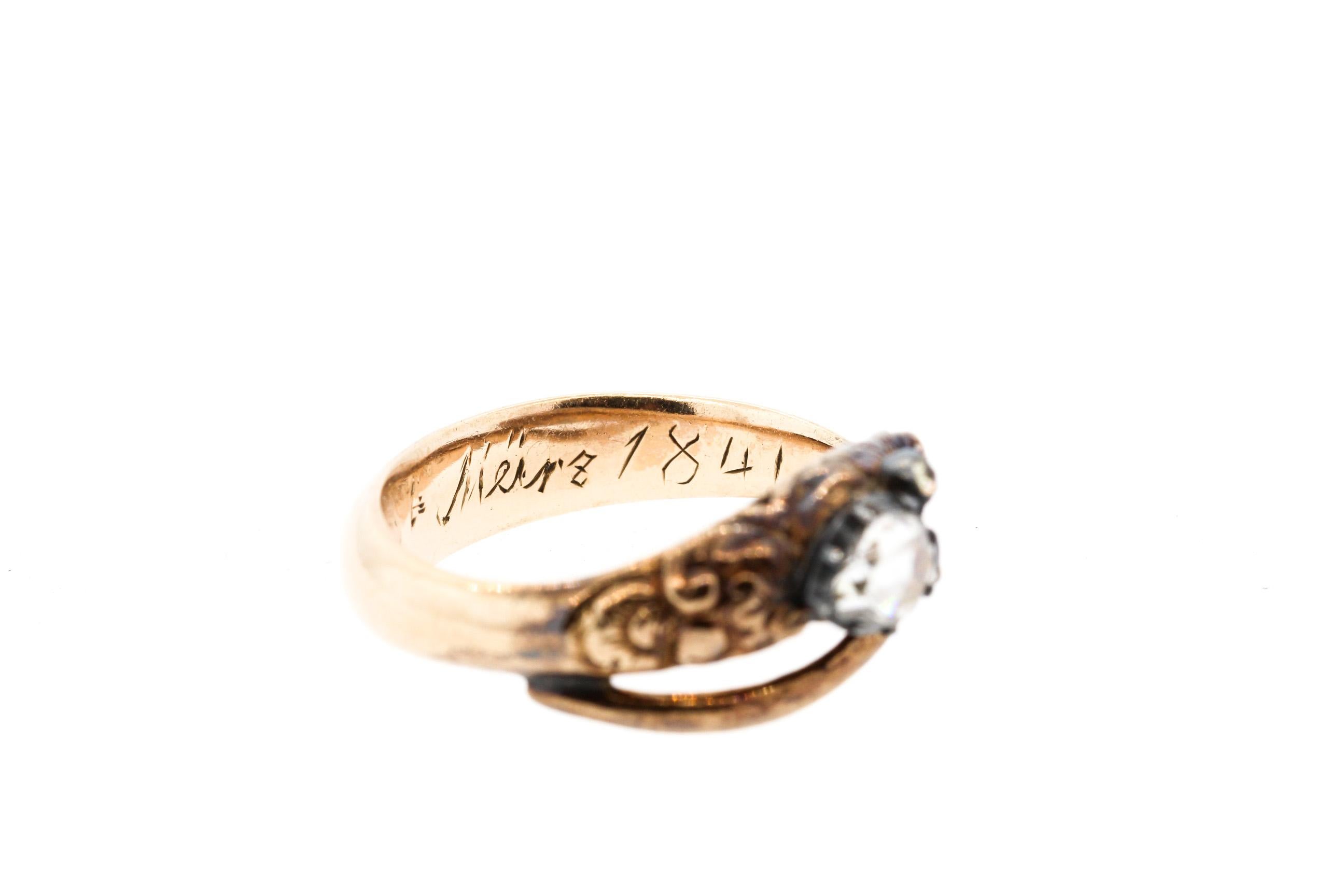 Women's or Men's Antique Early Victorian 18 Karat Gold Rosecut Diamond Snake Ring