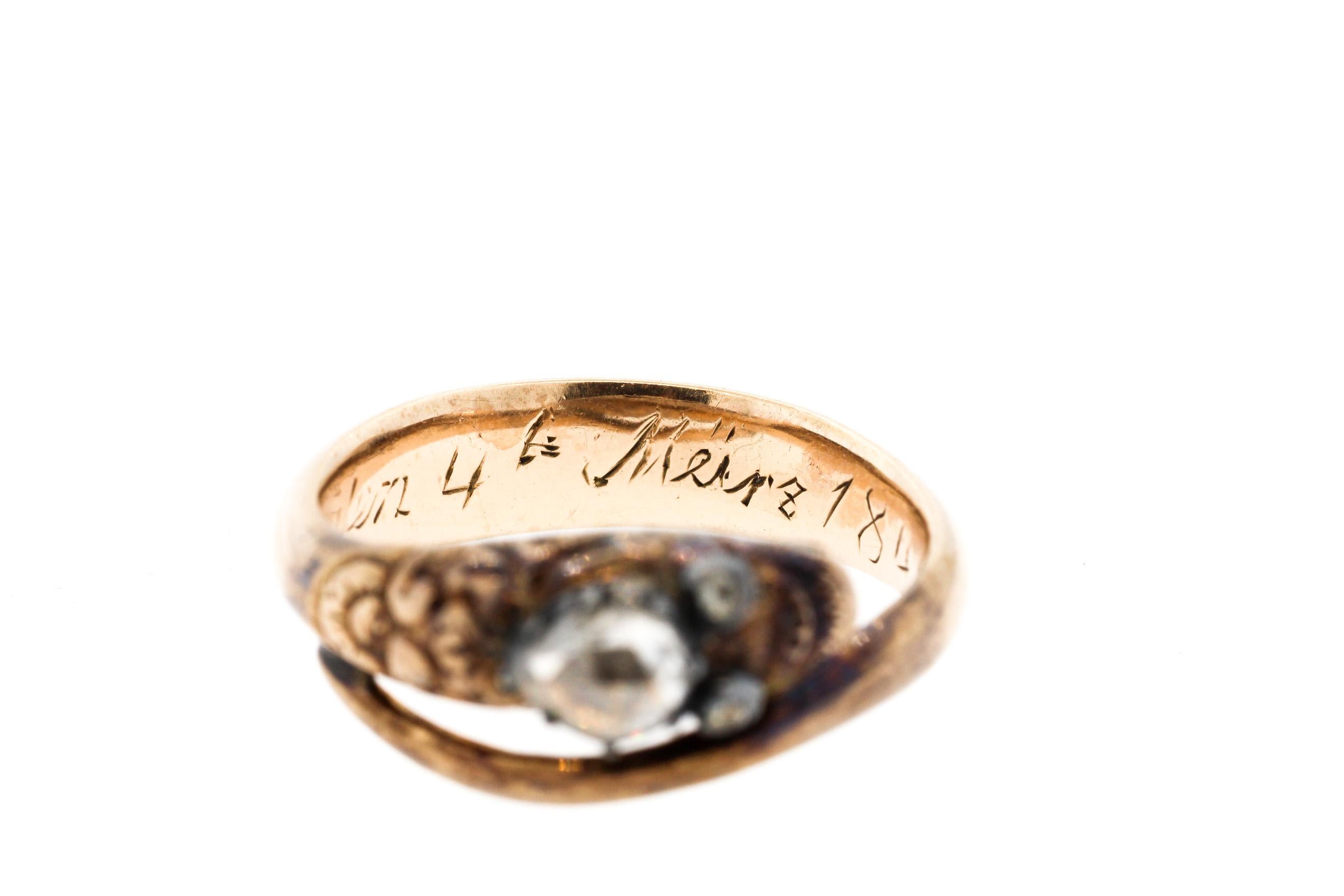 Antique Early Victorian 18 Karat Gold Rosecut Diamond Snake Ring 1