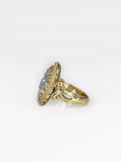 Antique Early Victorian 18K Yellow Gold Old Mine Cut Diamond Navette Ring