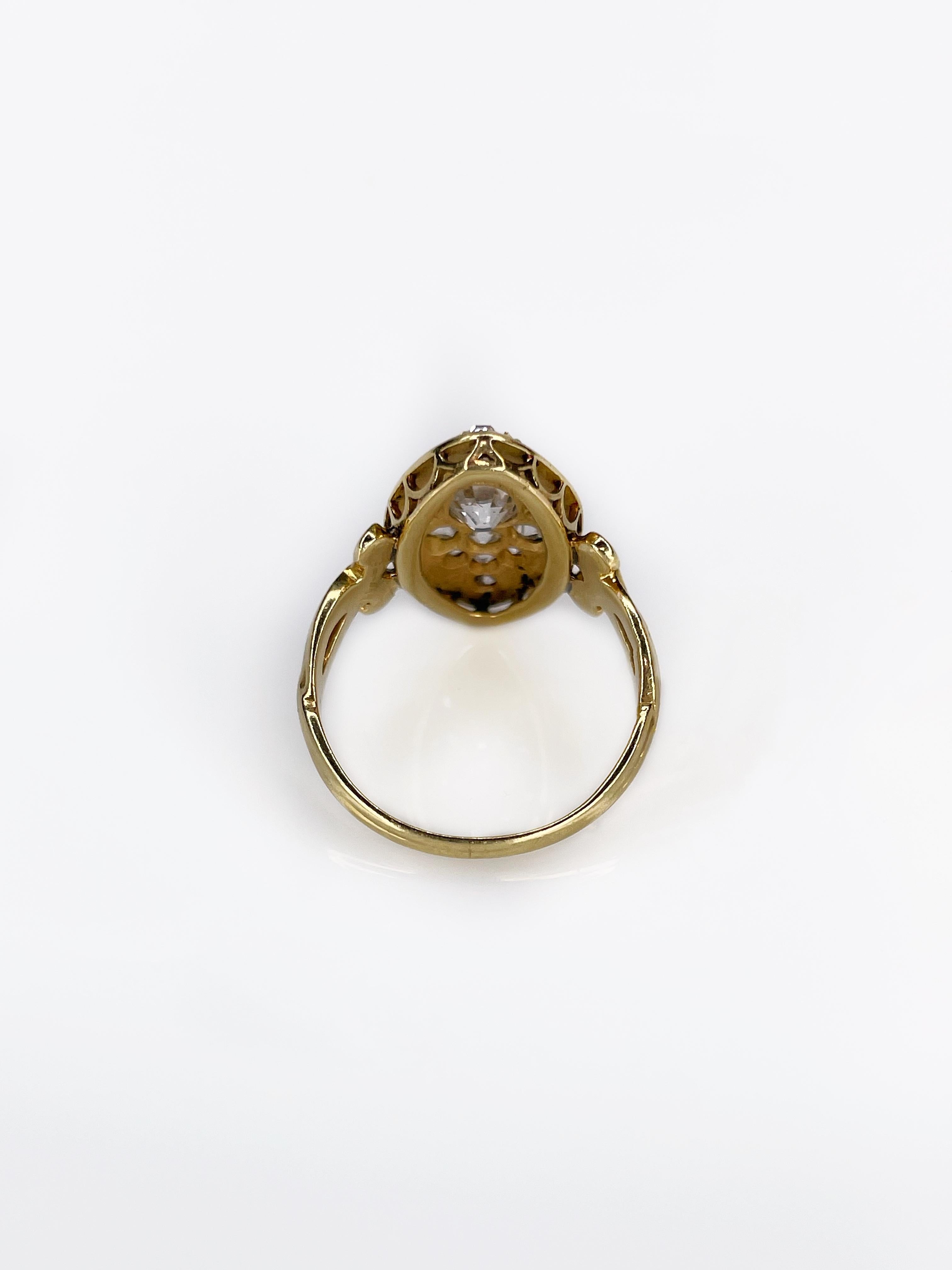 Antique Early Victorian 18K Yellow Gold Old Mine Cut Diamond Navette Ring 1