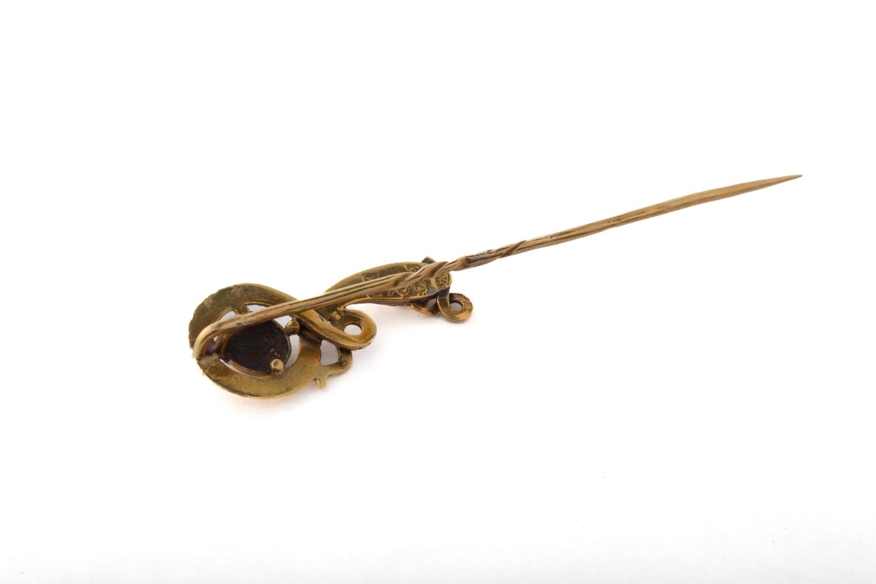 Women's or Men's Antique Early Victorian 18kt Enamel Serpent Stickpin in Box For Sale