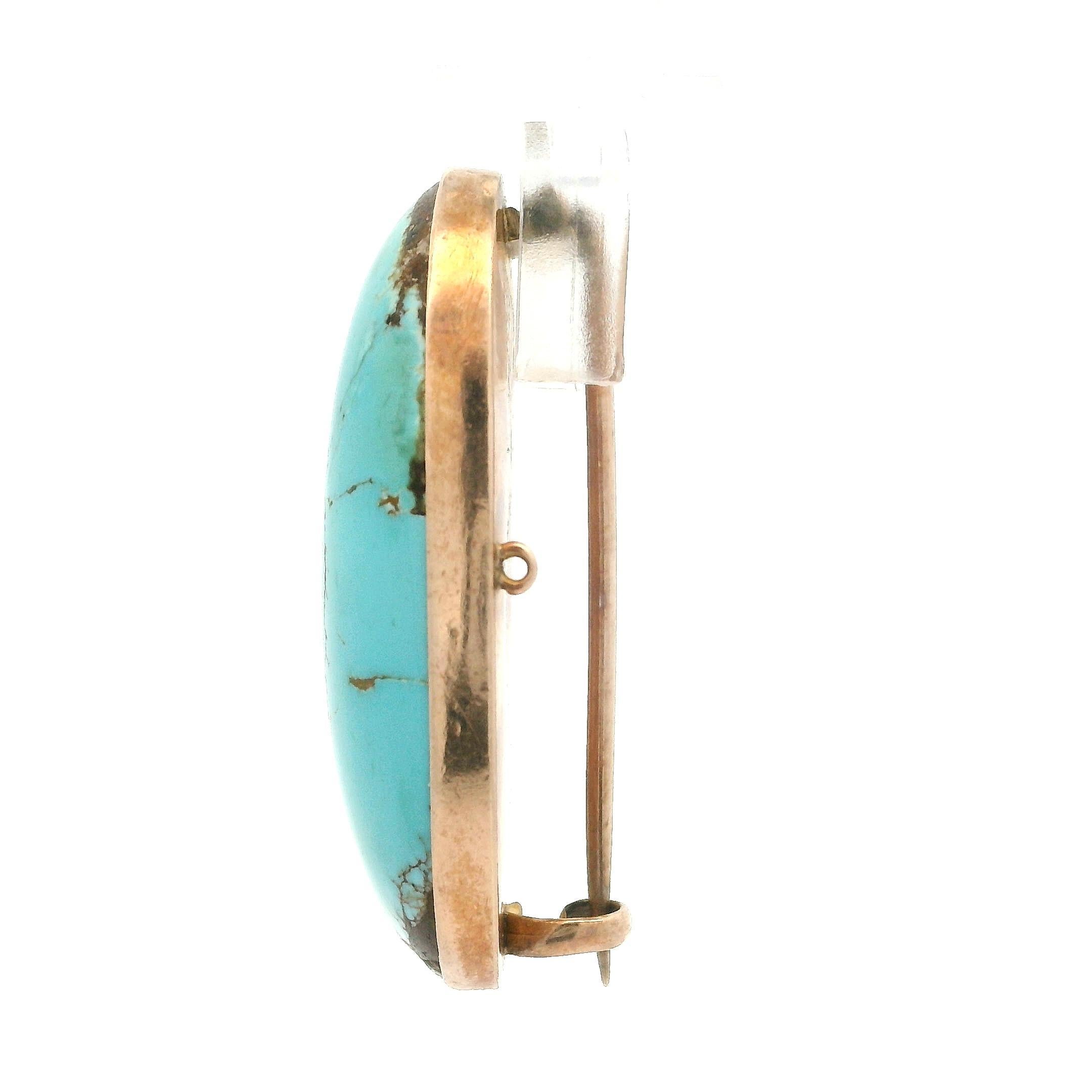 Antiguo broche victoriano de oro amarillo de 9 ct con matriz ovalada y gran turquesa en venta 1