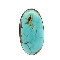 Antique Early Victorian 9ct Yellow Gold Oval Matrix Large Turquoise Pin Brooch