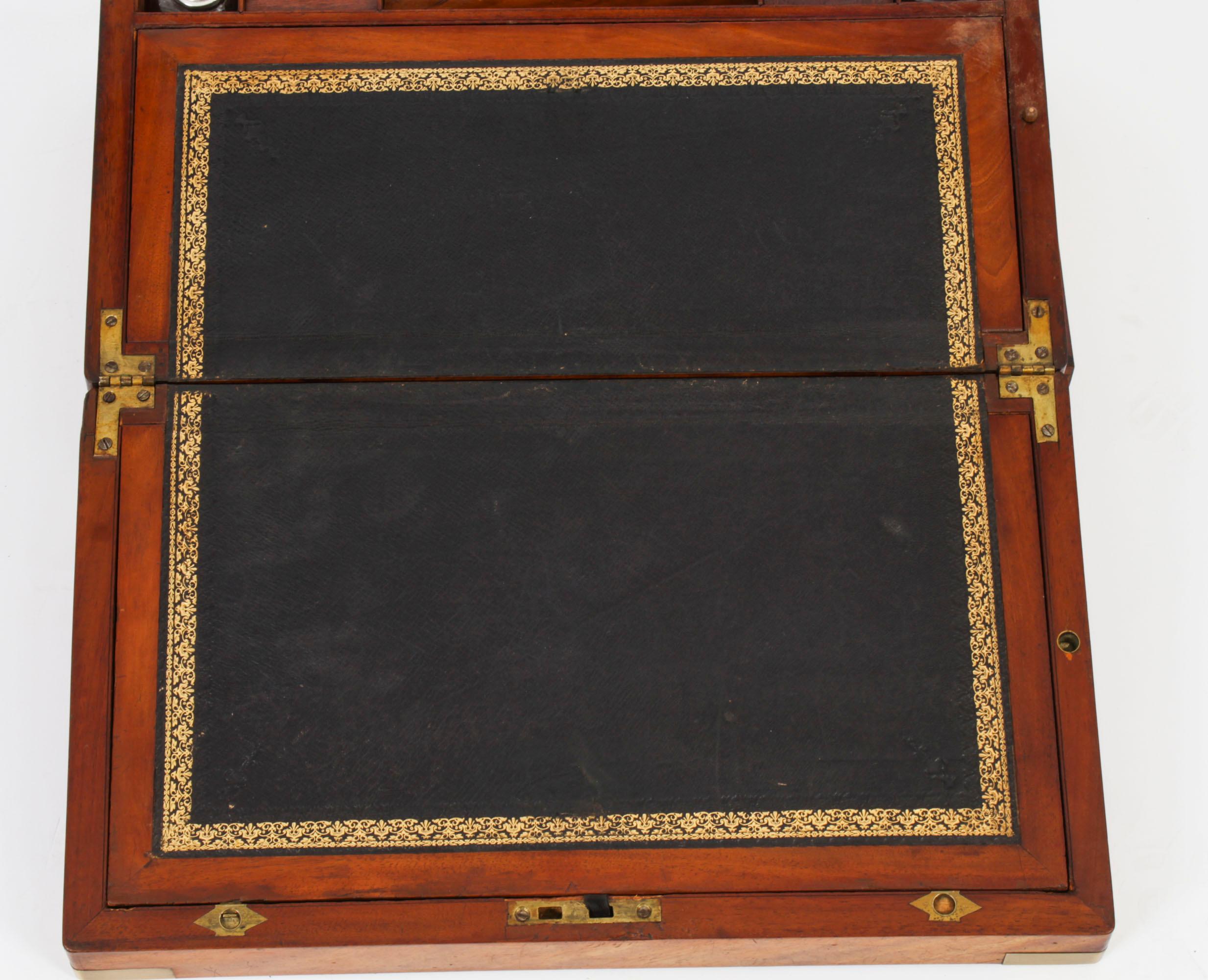 Antique Early Victorian Campaign Writing Slope Brass Mounts 19th Century 14