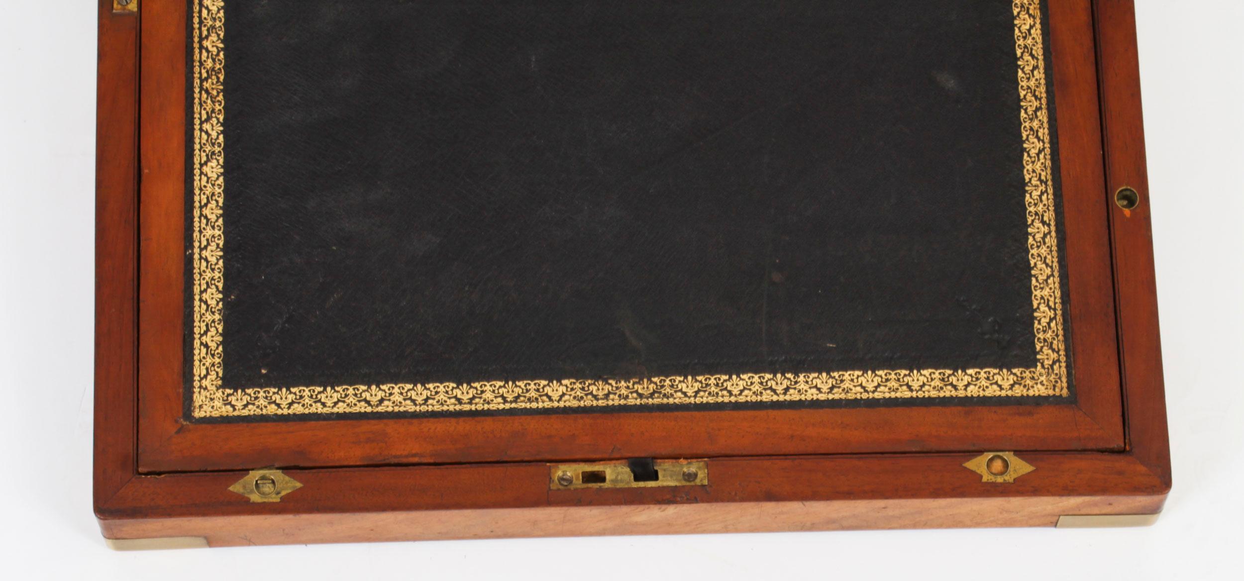 Antique Early Victorian Campaign Writing Slope Brass Mounts 19th Century 15