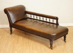 Antique Early Victorian Carved Leather Chaise Lounge Day Bed Regency