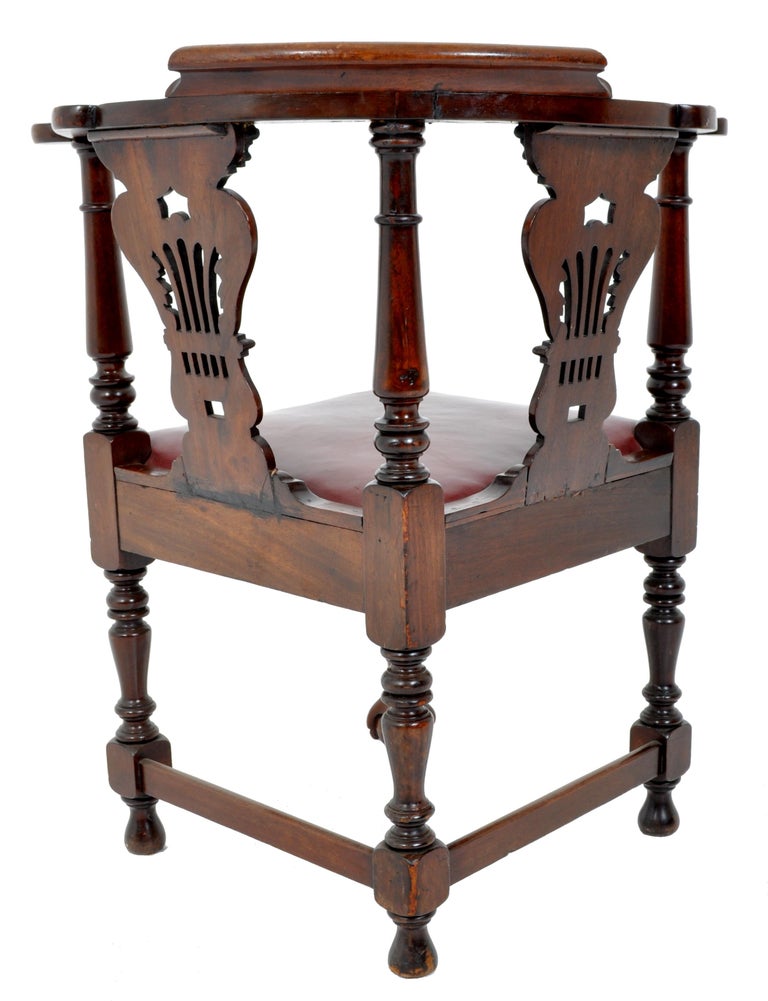Antique Early Victorian Chippendale Mahogany Carved Corner Chair, circa