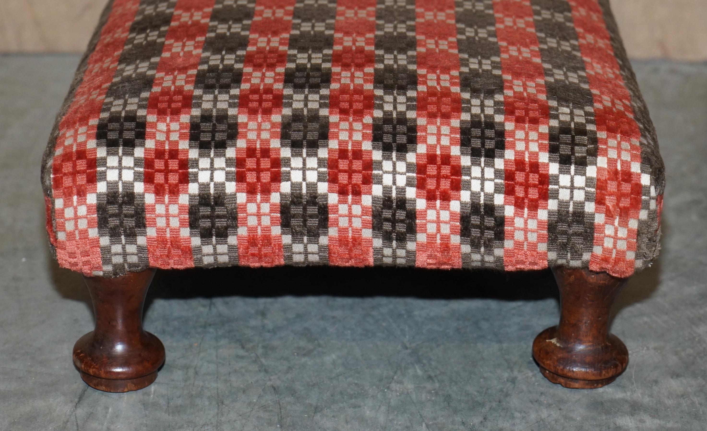 Upholstery Antique Early Victorian circa 1840 Hardwood Footstool Use with Wingback Armchair For Sale