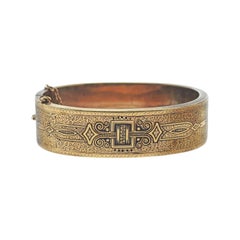 Antique Early Victorian Circa 1870s Enamel Gold Bangle Bracelet