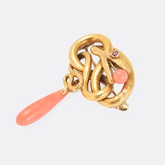 Antique Early Victorian Coral Serpent Brooch