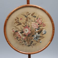 Decorative Stand Walnut Pole Screen Handwoven Needlework Antique Early Victorian