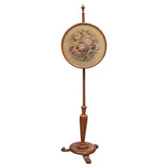 Decorative Stand Walnut Pole Screen  Handmade Needlework Antique Early Victorian