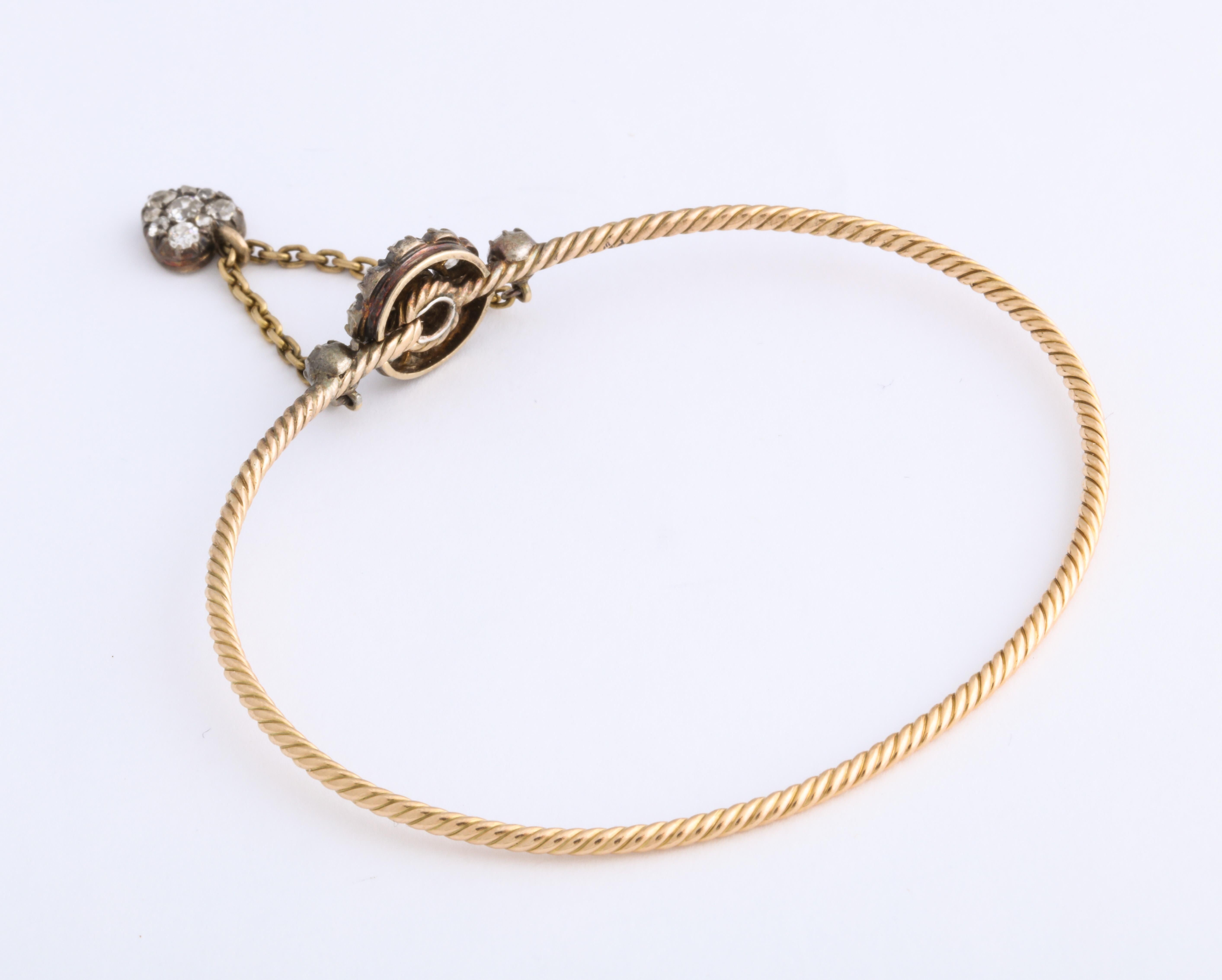 Women's Early Victorian Diamond Bracelet with Charm  For Sale