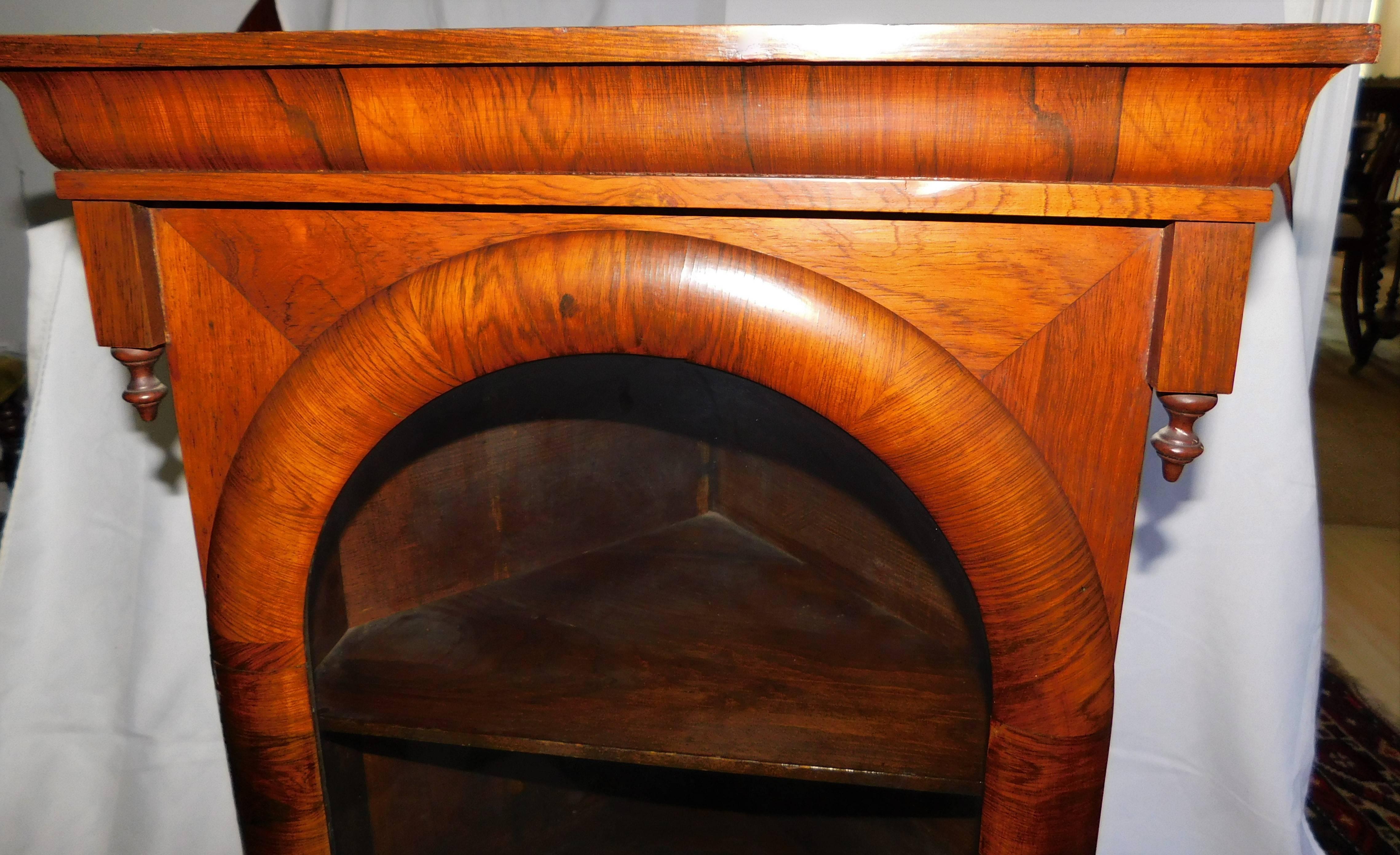 English Antique Early Victorian England Fruitwood Veneer Corner Cabinet