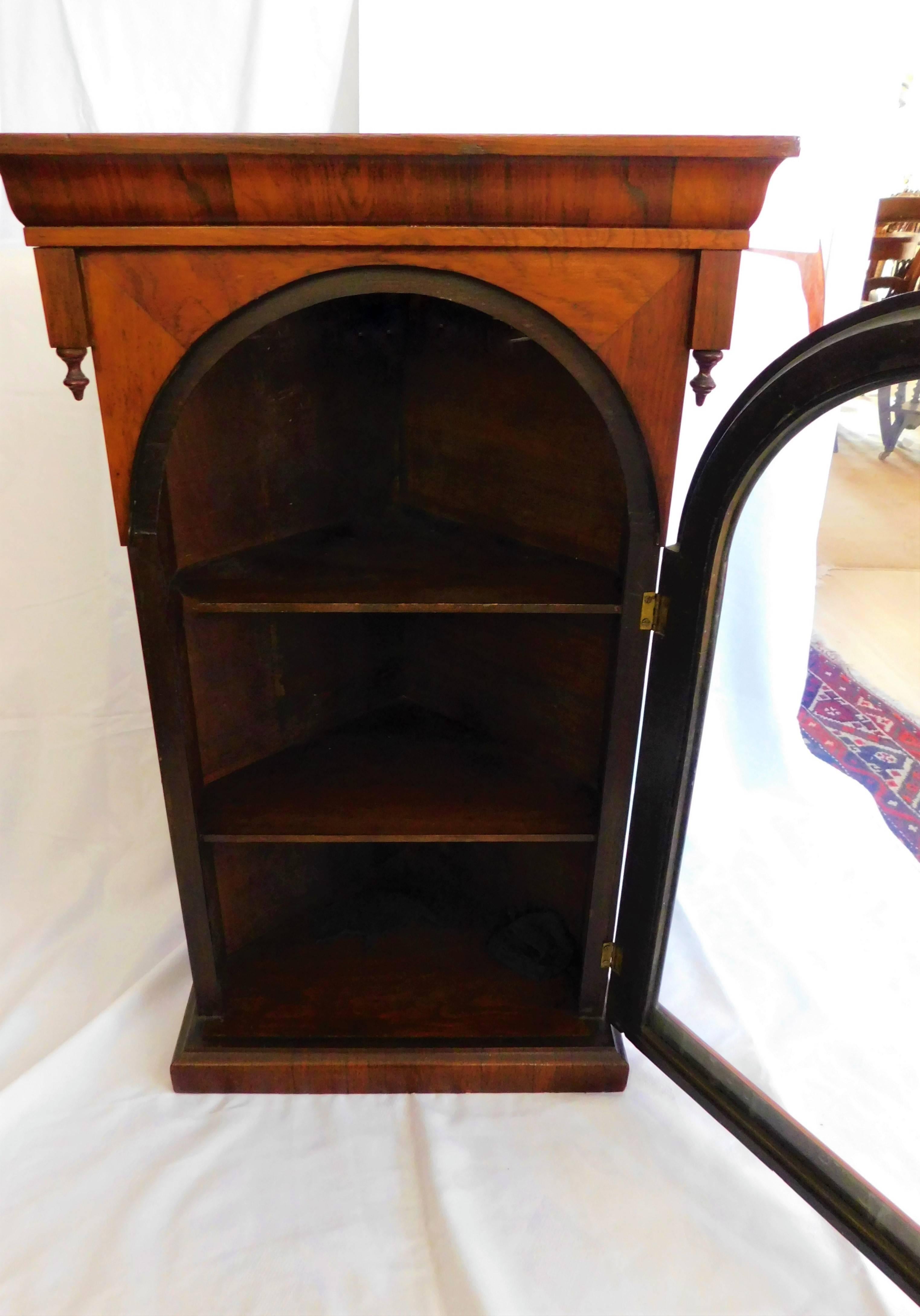 19th Century Antique Early Victorian England Fruitwood Veneer Corner Cabinet