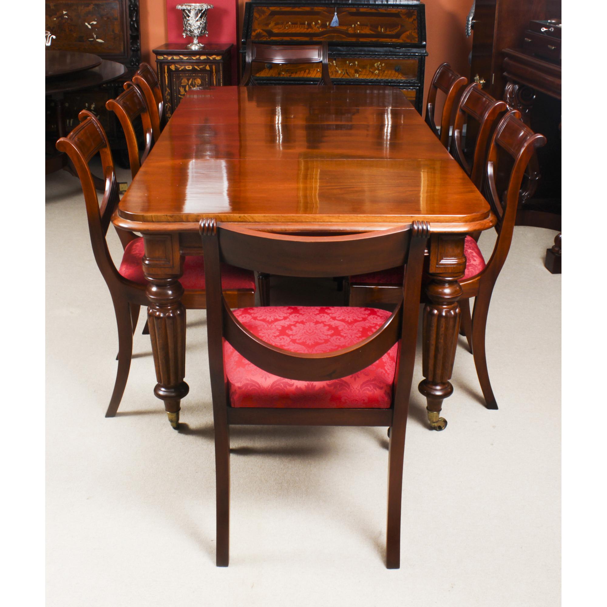 A very rare opportunity to own a fabulous dining set comprising a good early antique early Victorian extending dining table by Gillows, of Lancaster, Circa 1840 in date and a set of eight Swag Back dining chairs, dating from the late 20th