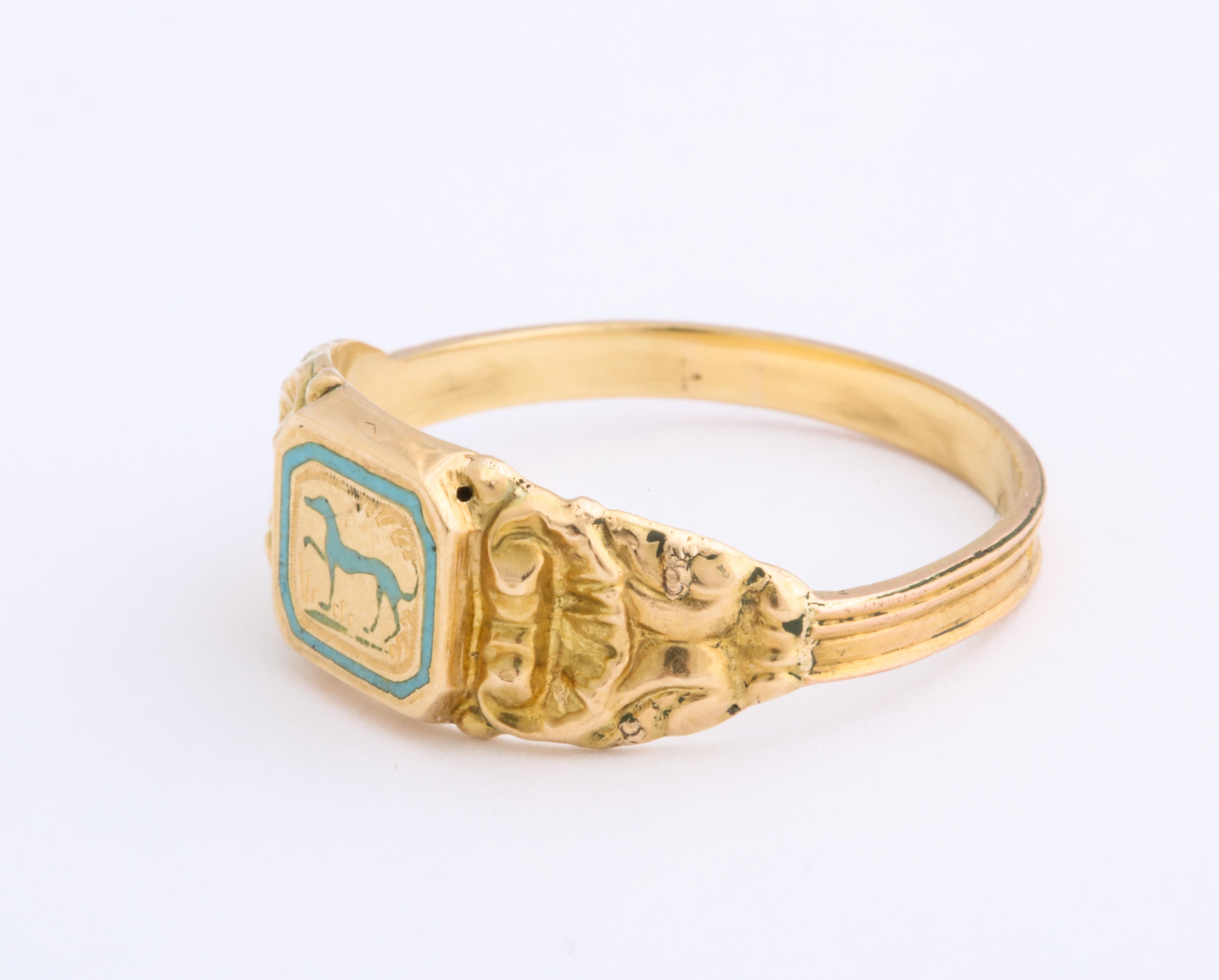 Women's or Men's Antique Early Victorian French Prancing Hound Ring