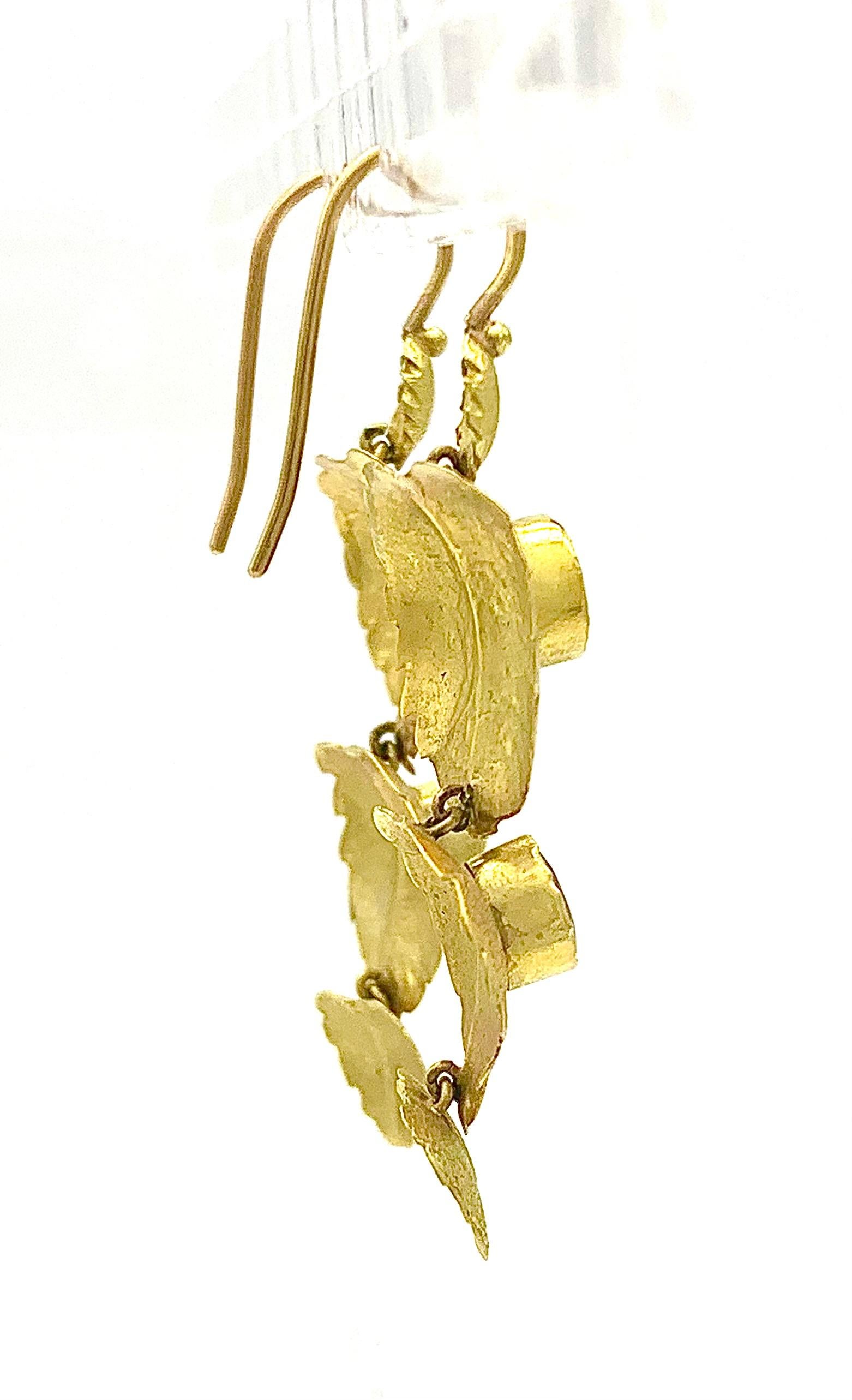 Antique Early Victorian  Gold Almandine Garnet Dangle Earrings Leaf 2