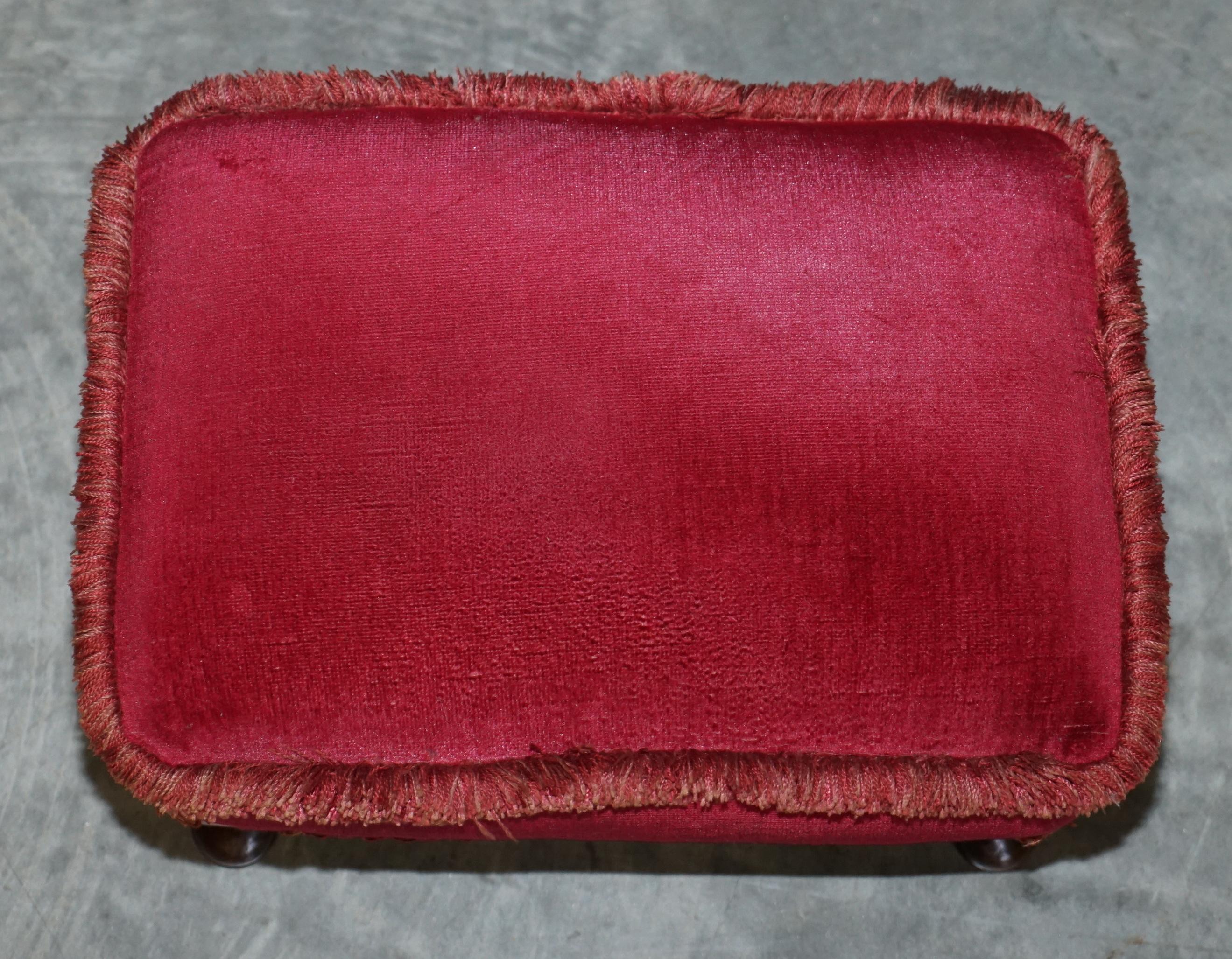 English Antique Early Victorian Hardwood Footstool Pink Upholstery for Wingback Armchair
