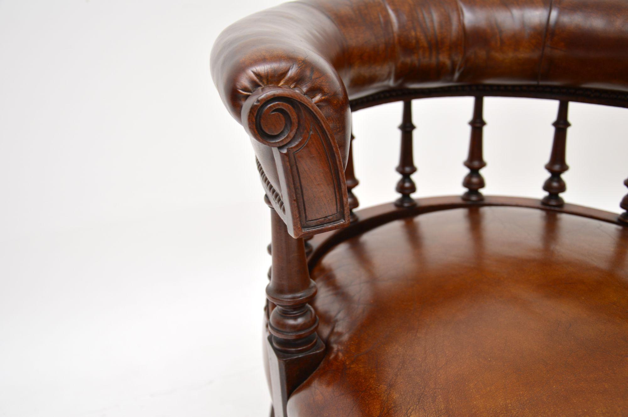 Antique Early Victorian Leather Desk Chair 5