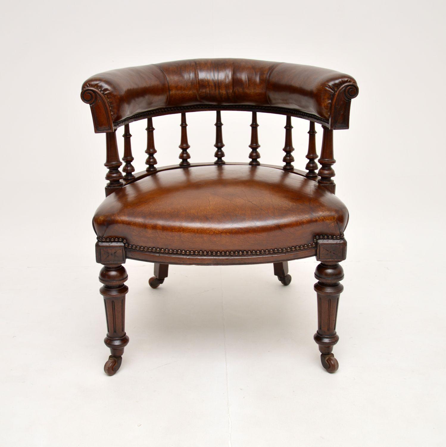 British Antique Early Victorian Leather Desk Chair
