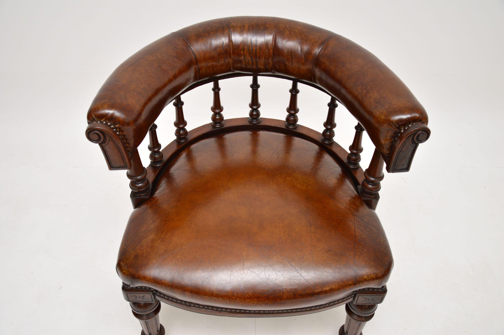 Antique Early Victorian Leather Desk Chair 4