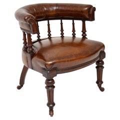 Antique Early Victorian Leather Desk Chair