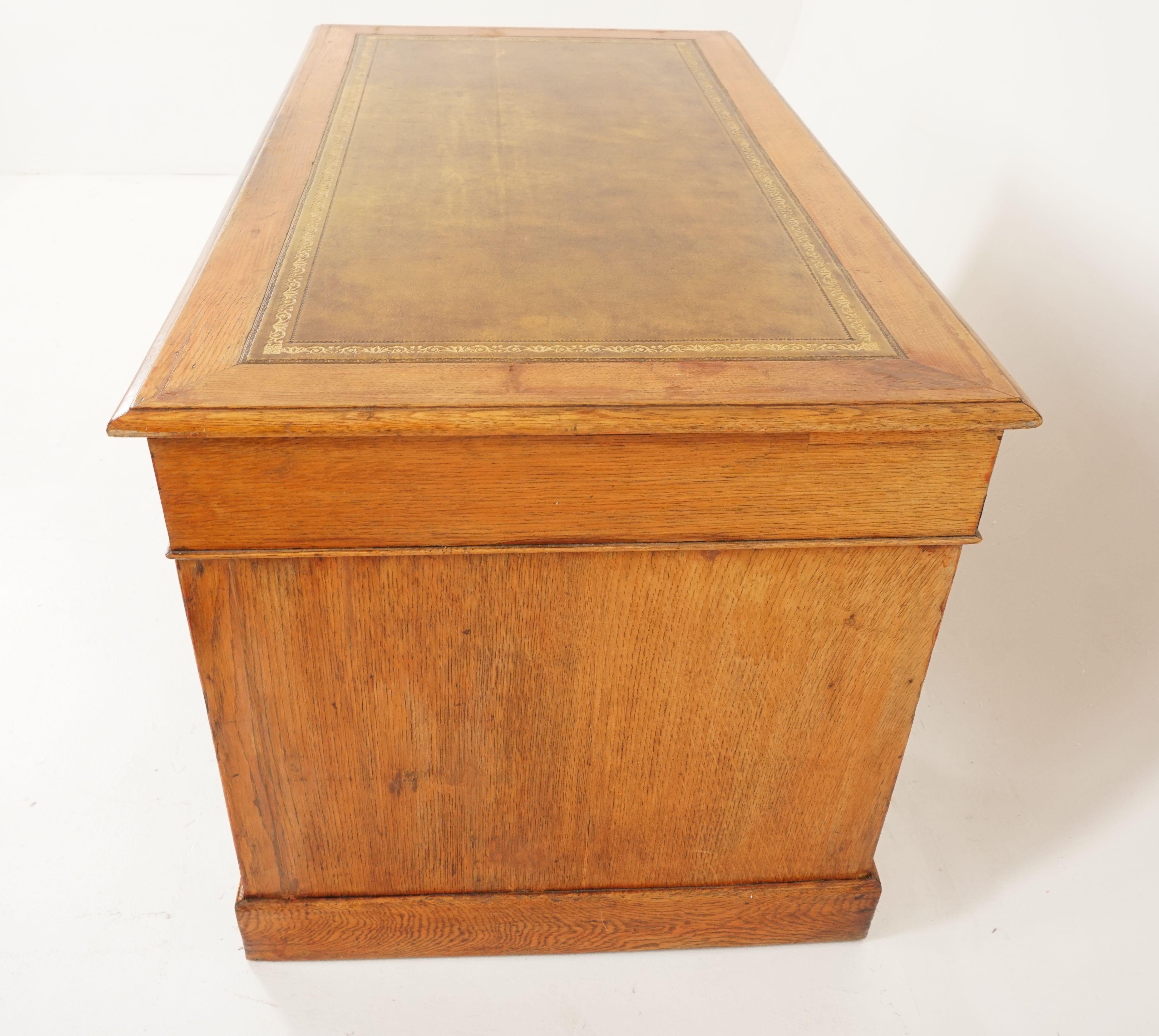 Late 19th Century Antique Early Victorian Oak Double Pedestal Desk, Scotland 1880, B2476
