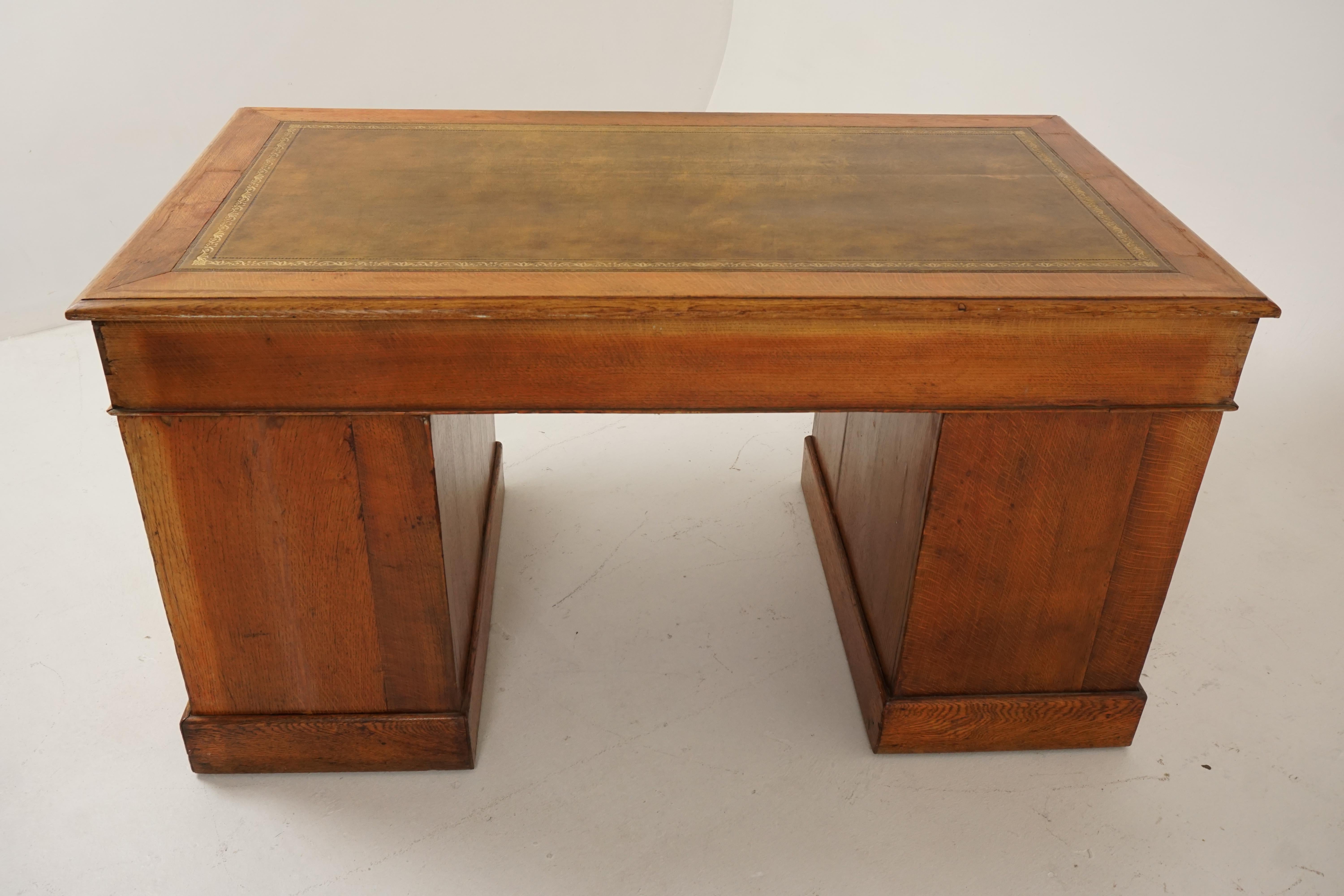 Antique Early Victorian Oak Double Pedestal Desk, Scotland 1880, B2476 3