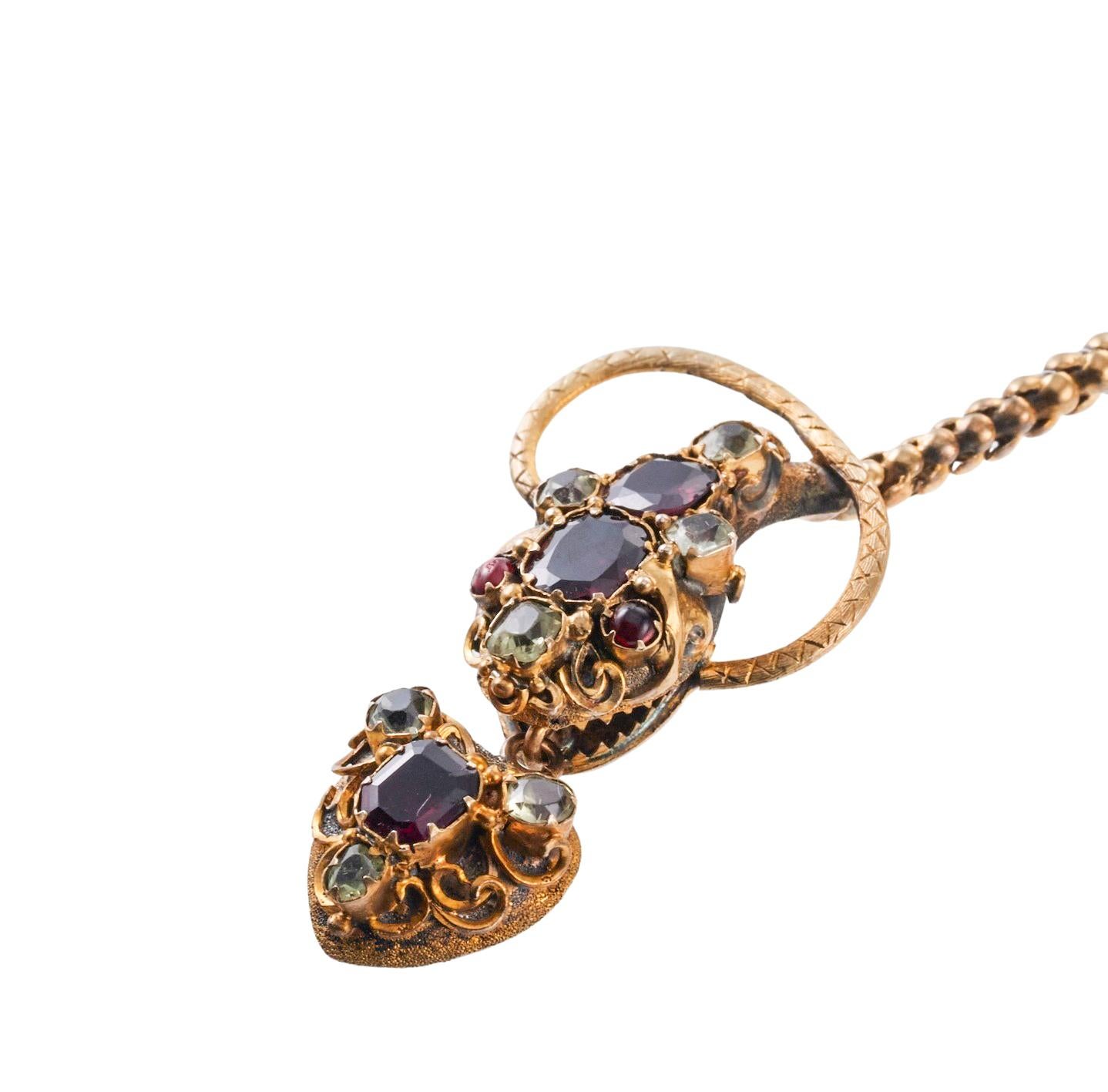 Antikes frühviktorianisches Schlangenarmband aus Gold mit Rubin und Diamanten (Frühviktorianisch) im Angebot