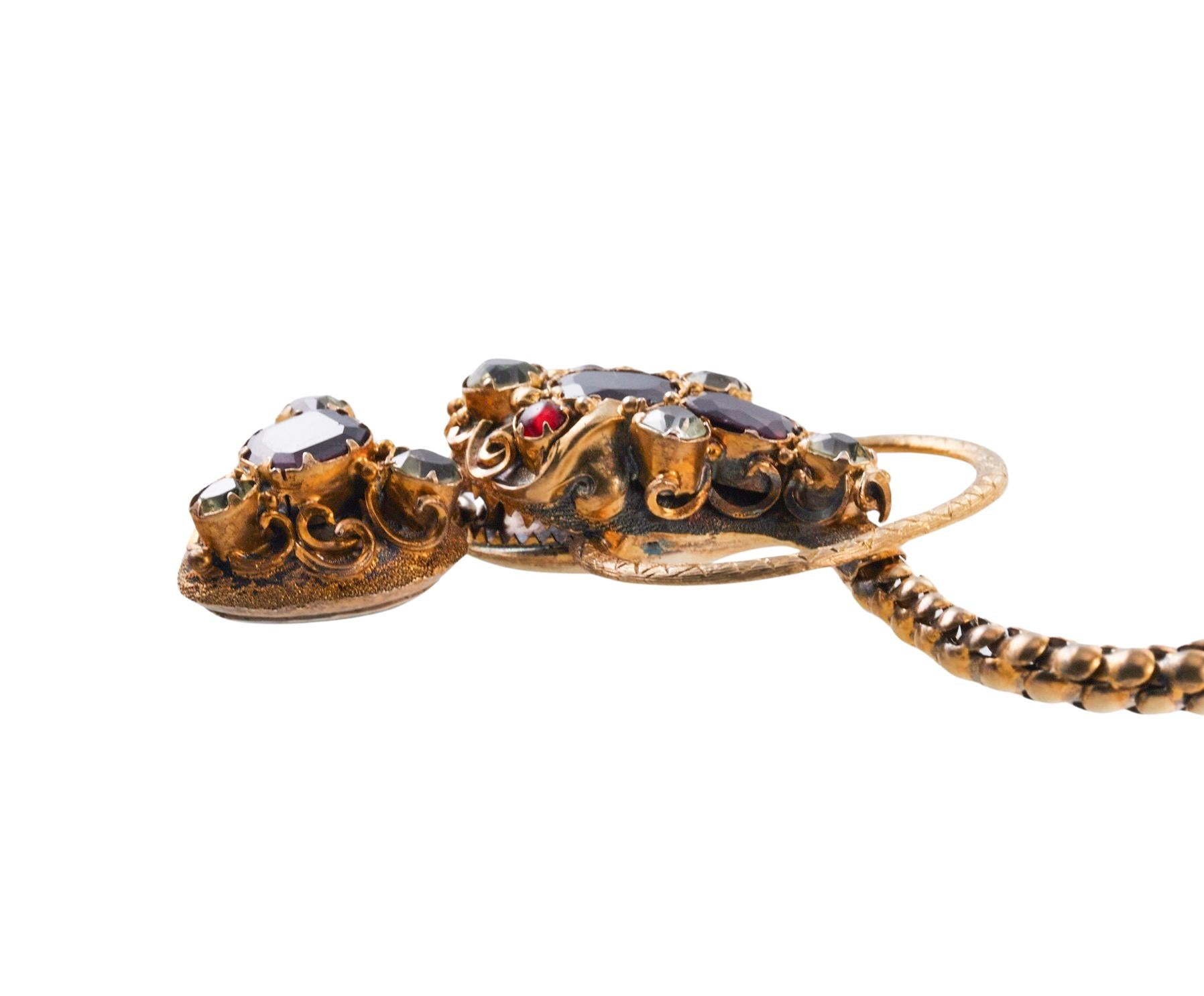 Women's Antique Early Victorian Ruby Diamond Gold Snake Bracelet For Sale