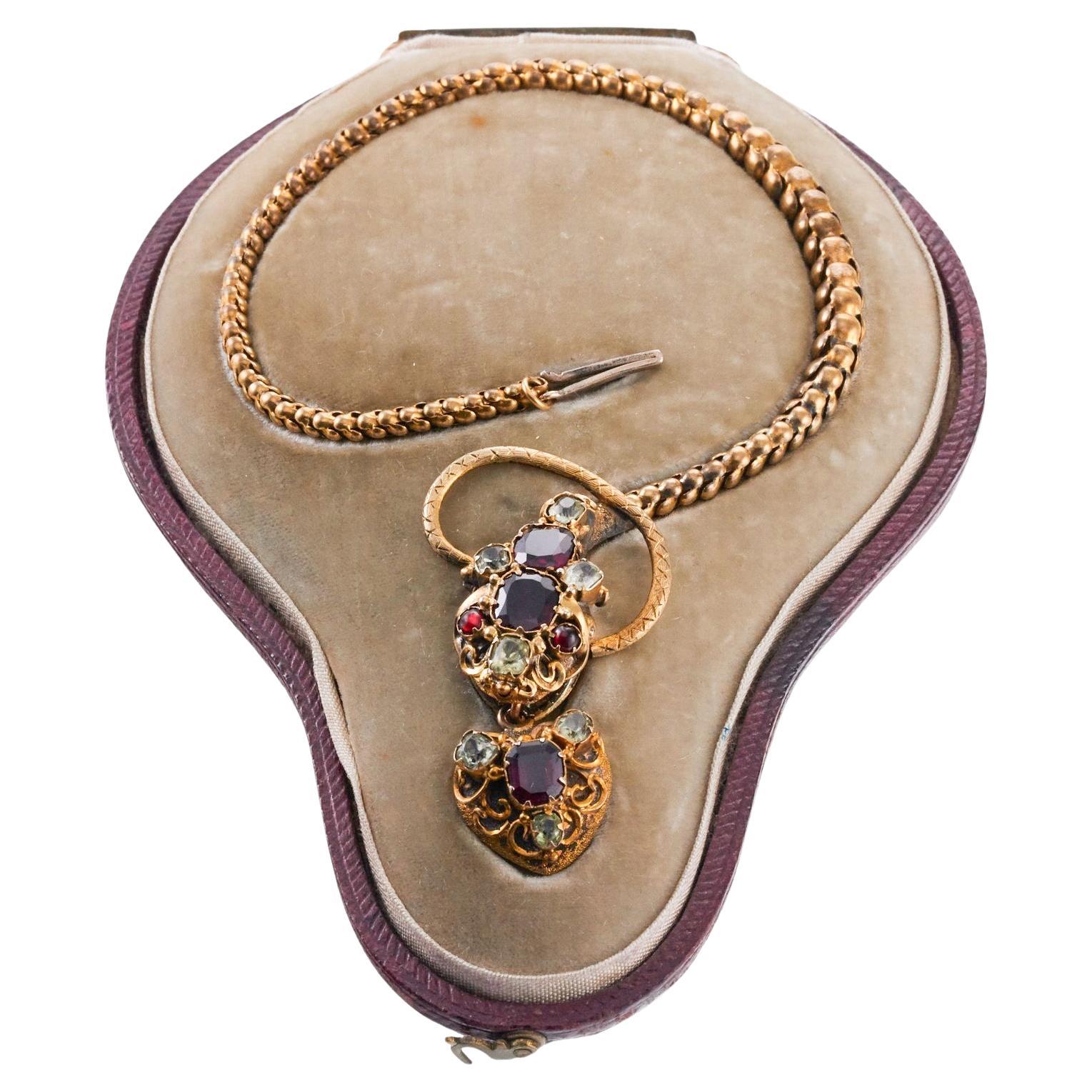 Antique Early Victorian Ruby Diamond Gold Snake Bracelet