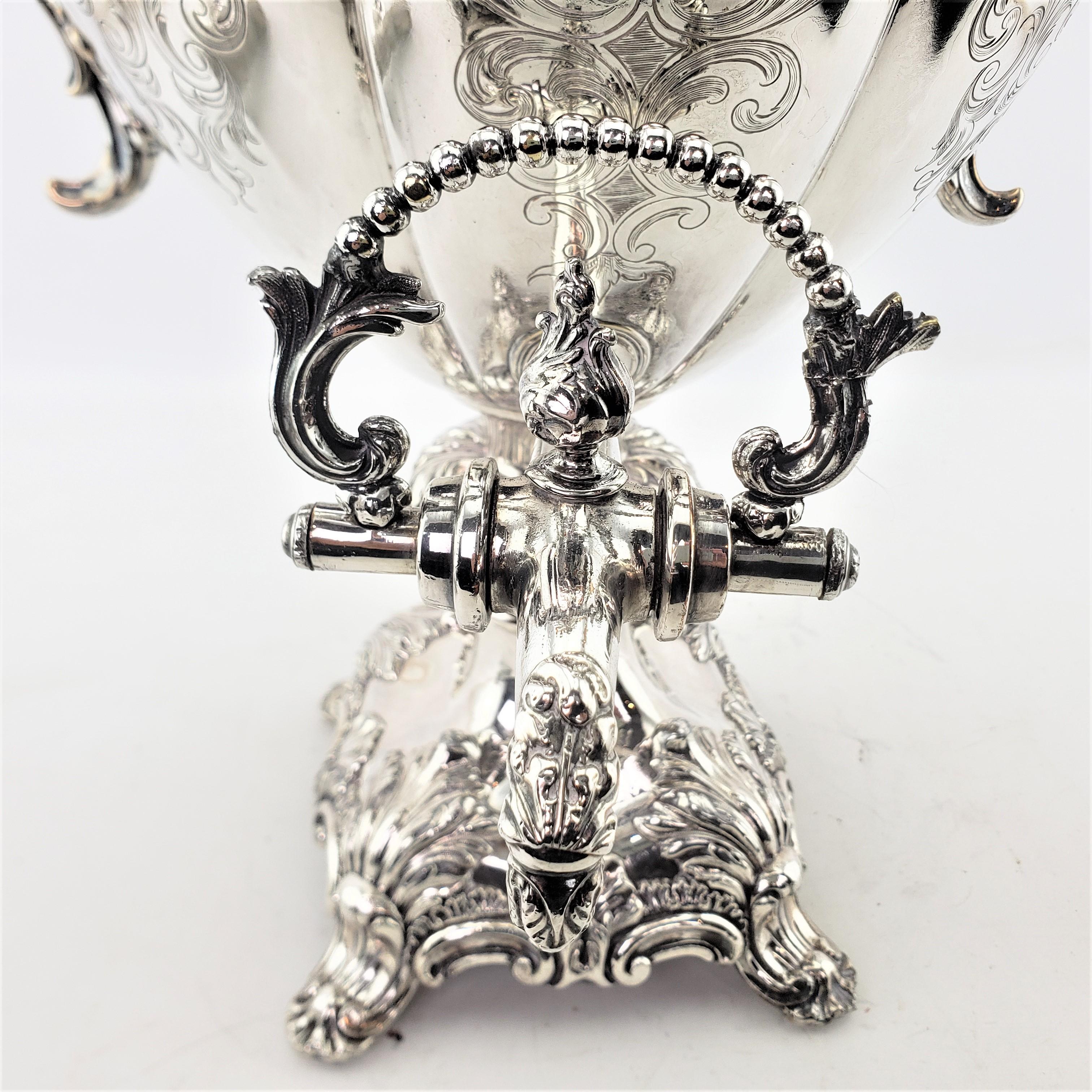 Antique Early Victorian Silver Plated Tea or Hot Water Urn with Floral Engraving For Sale 5