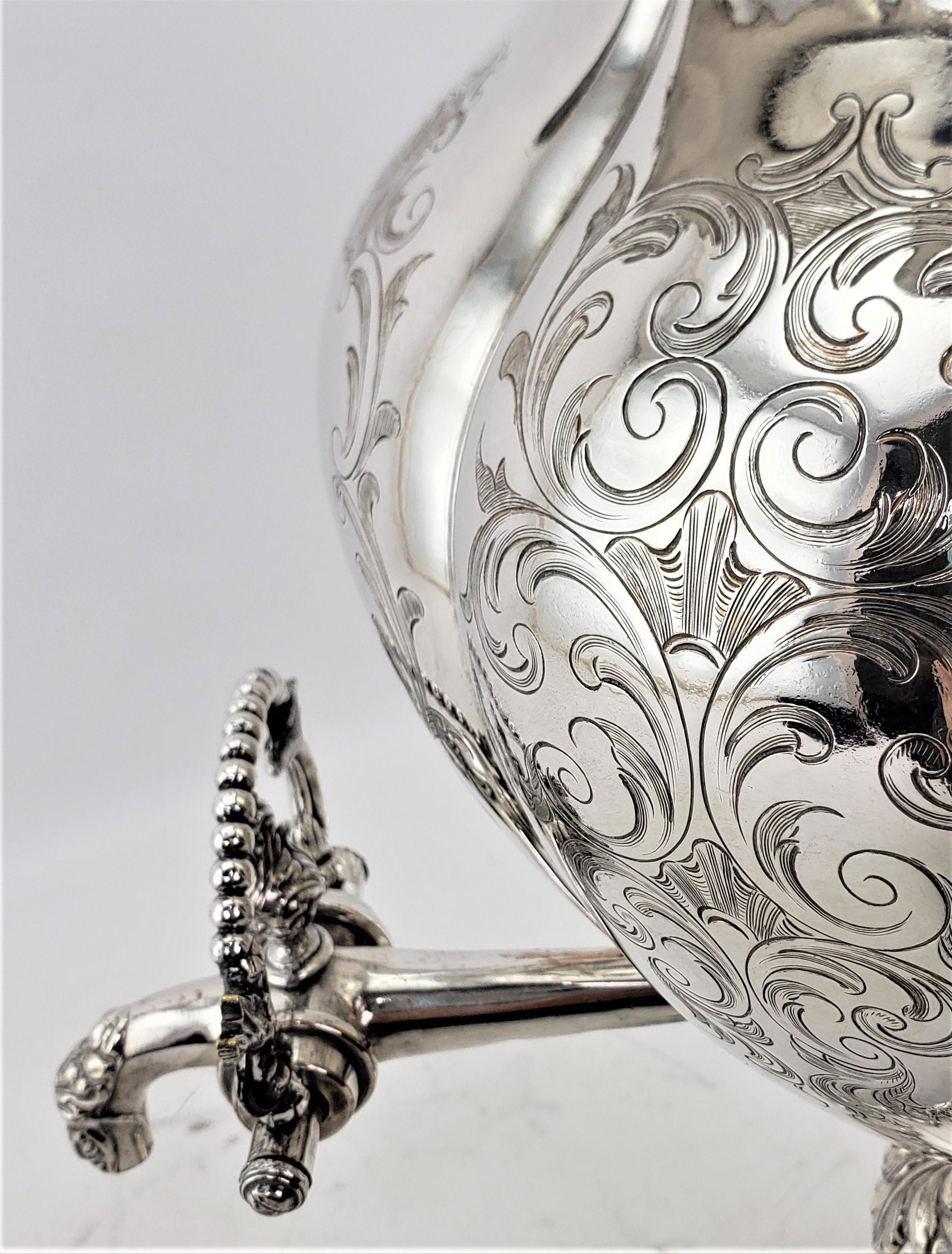 Antique Early Victorian Silver Plated Tea or Hot Water Urn with Floral Engraving For Sale 6