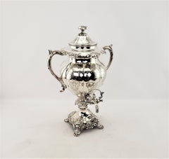 Antique Early Victorian Silver Plated Tea or Hot Water Urn with Floral Engraving
