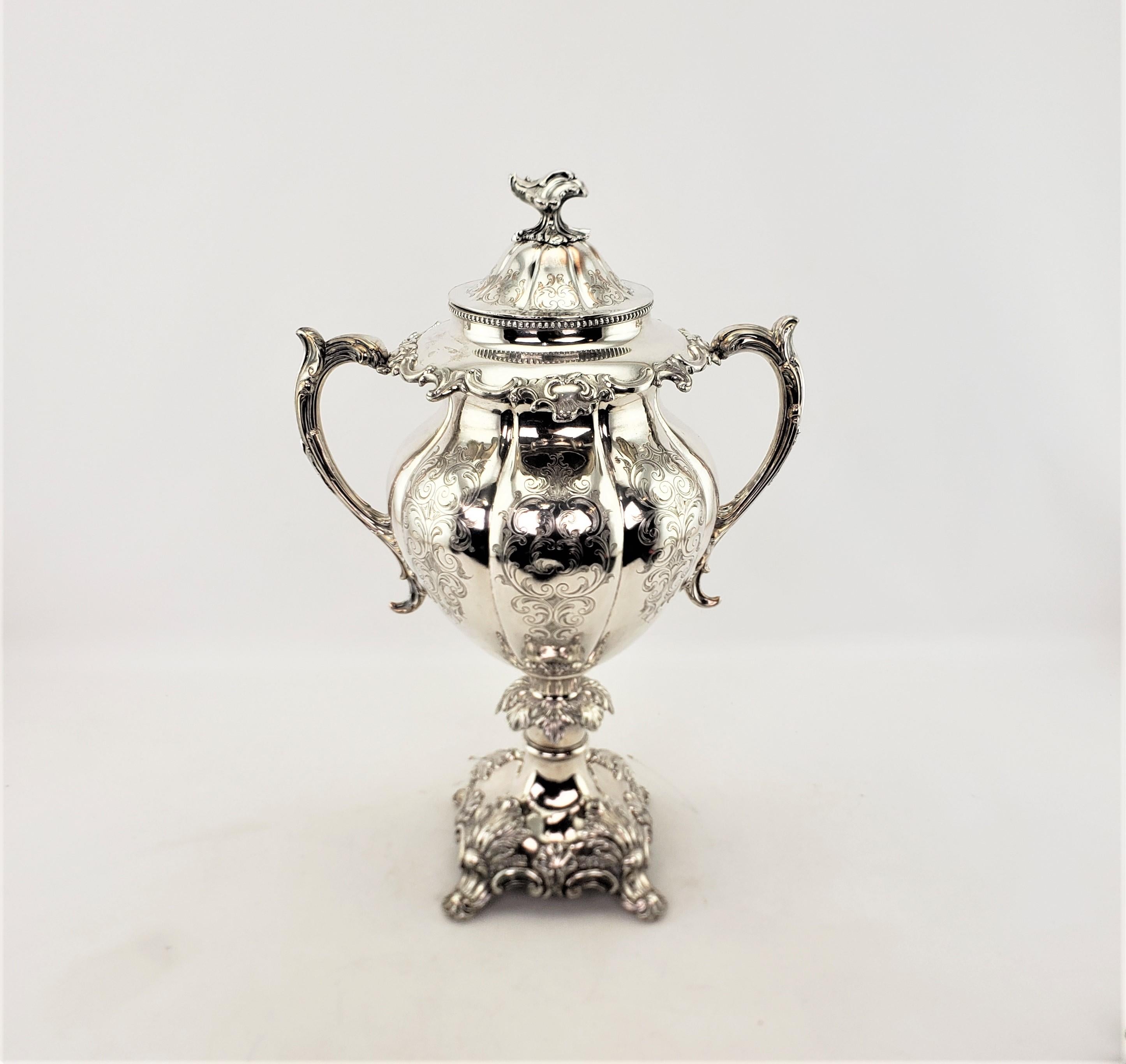 Machine-Made Antique Early Victorian Silver Plated Tea or Hot Water Urn with Floral Engraving For Sale