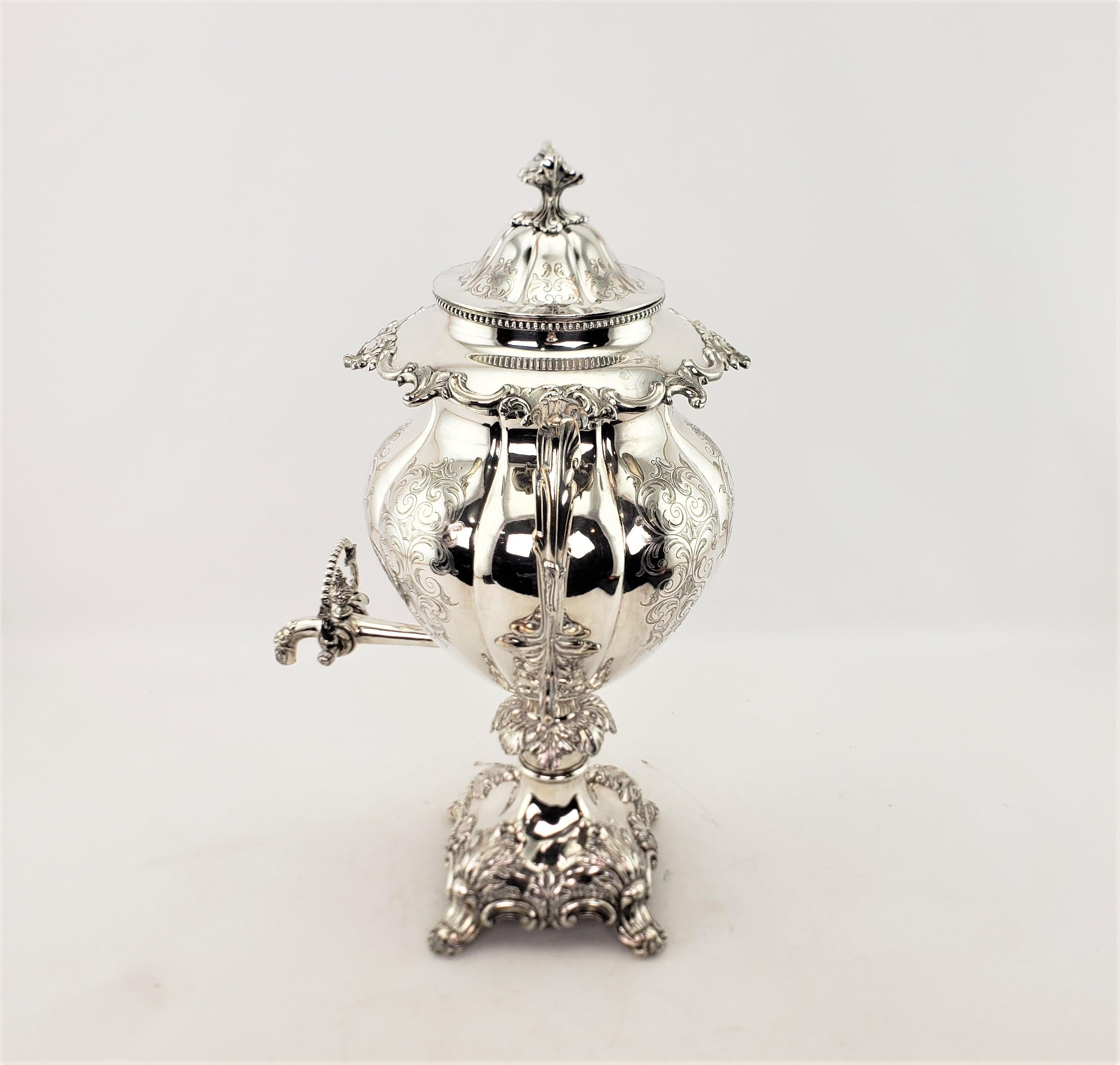 Antique Early Victorian Silver Plated Tea or Hot Water Urn with Floral Engraving In Good Condition For Sale In Hamilton, Ontario