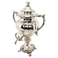 Antique Early Victorian Silver Plated Tea or Hot Water Urn with Floral Engraving