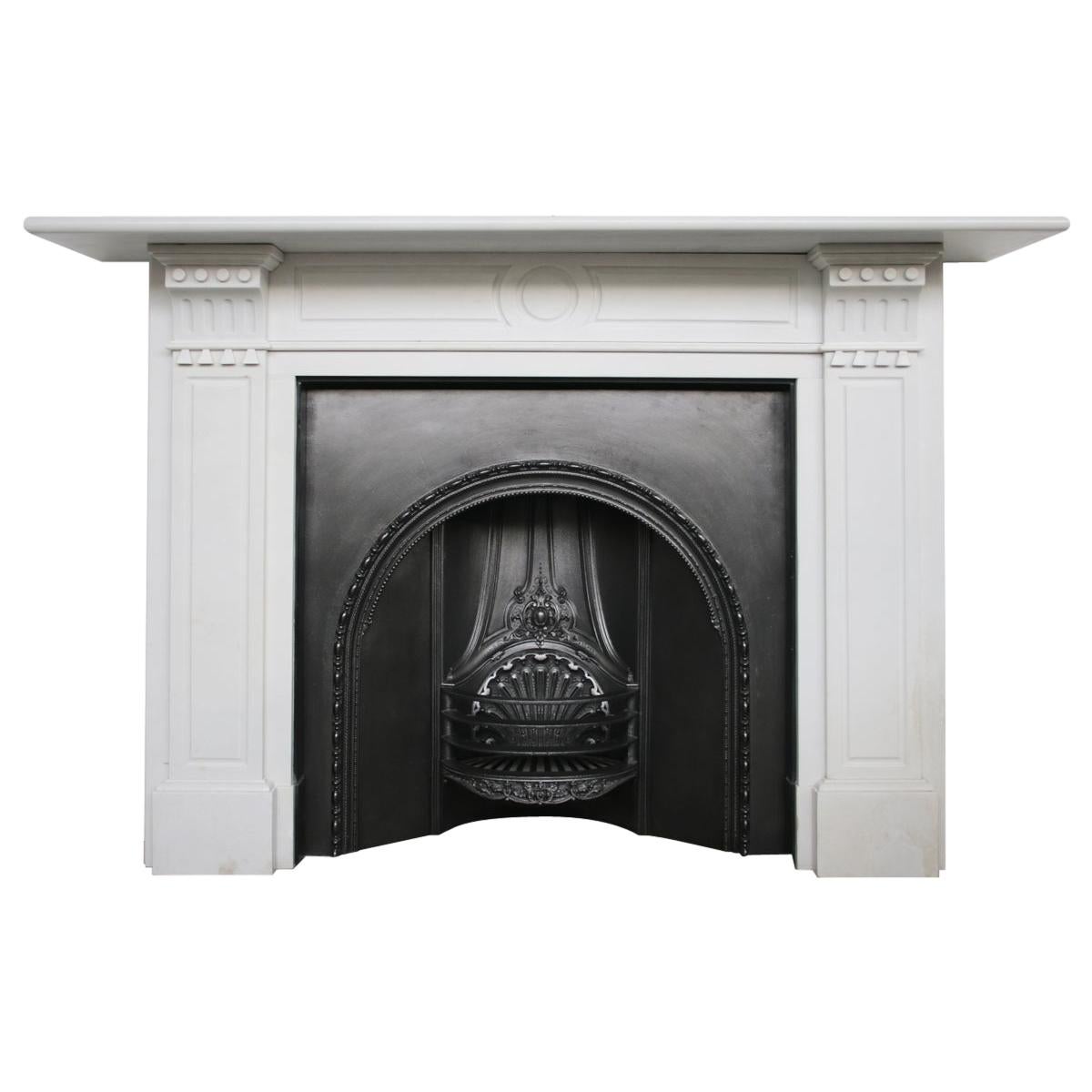 Antique Early Victorian Statuary White Marble Fire Surround For Sale