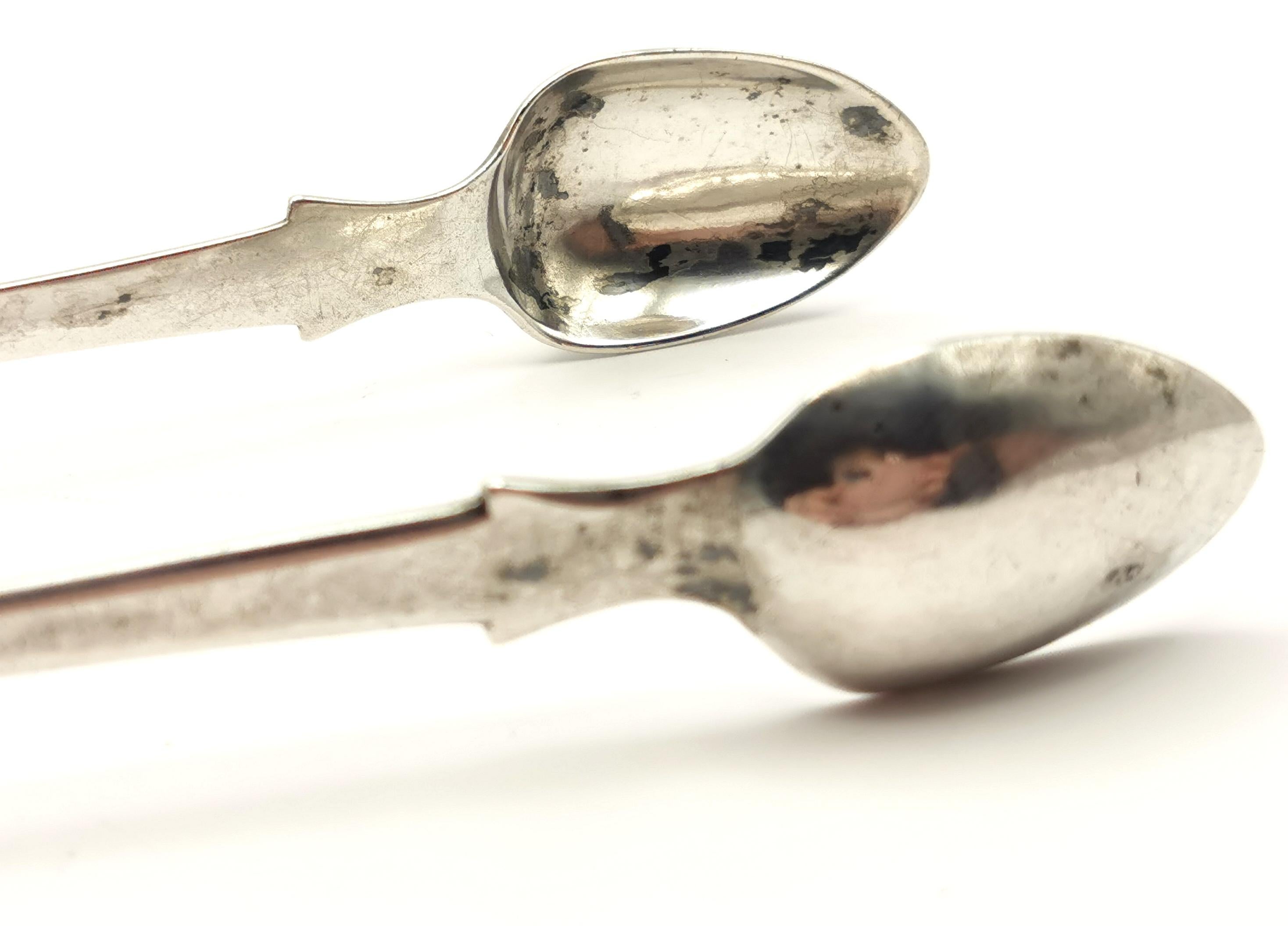19th Century Antique early Victorian sterling silver sugar tongs, Exeter  For Sale