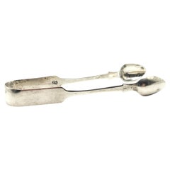 Antique early Victorian sterling silver sugar tongs, Exeter 